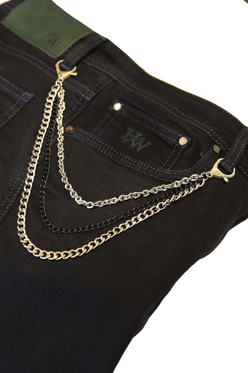 Siyah Gümüş Renk Üçlü Pantolon Zinciri PZ56