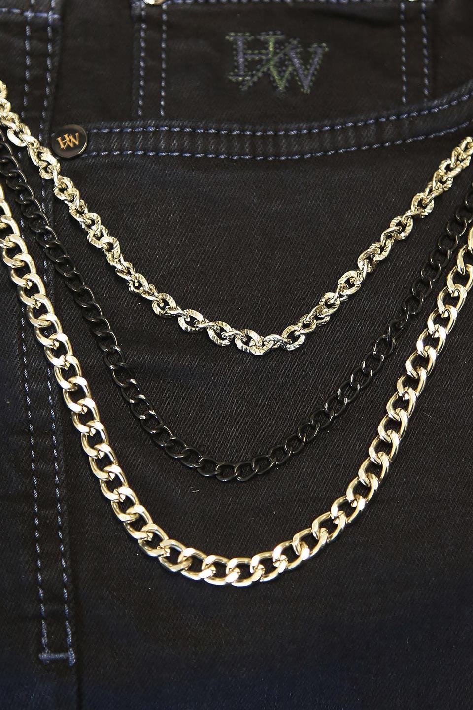 Siyah Gümüş Renk Üçlü Pantolon Zinciri PZ56