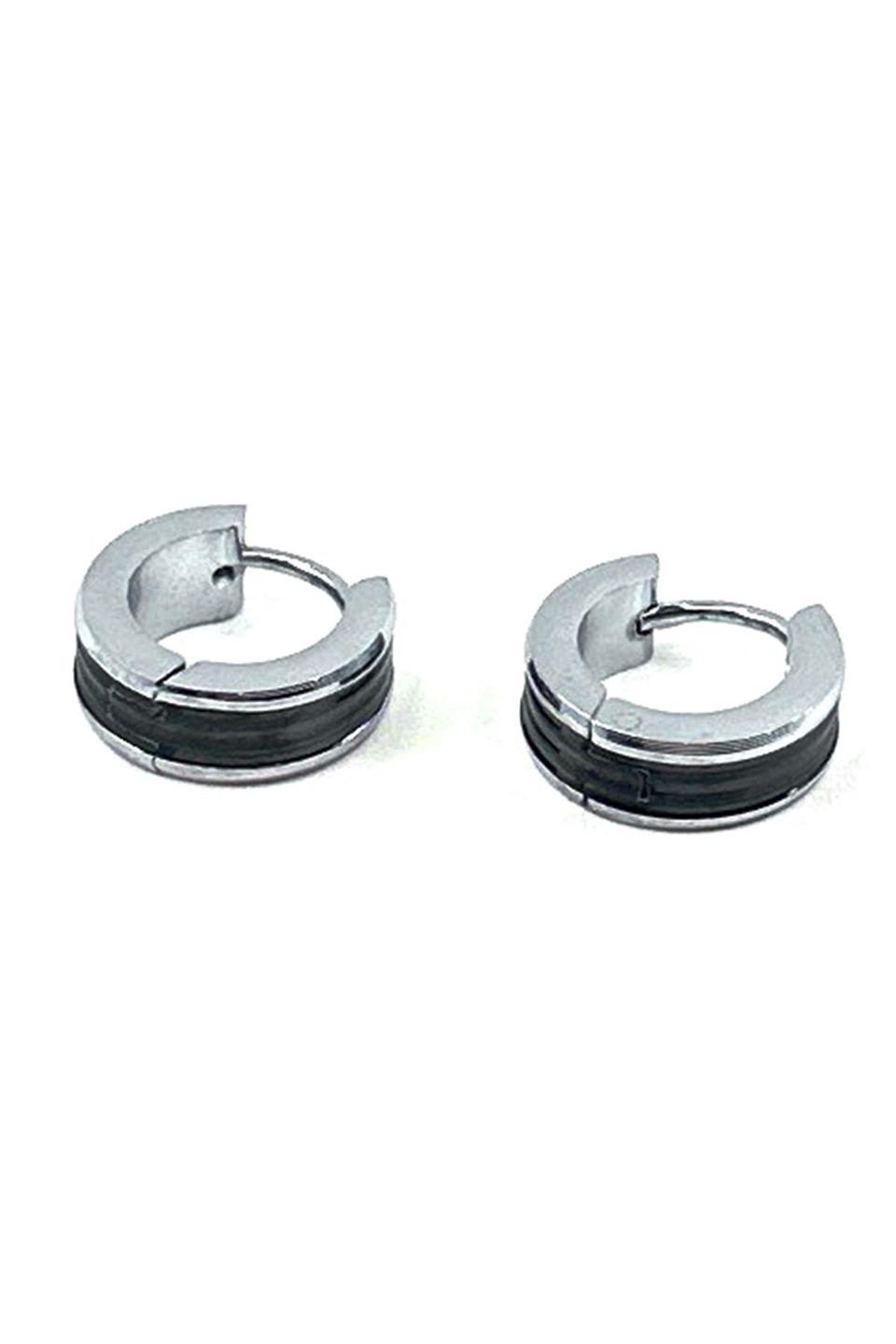 Siyah - Gümüş Renk Yuvarlak Unisex Küpe EAR21