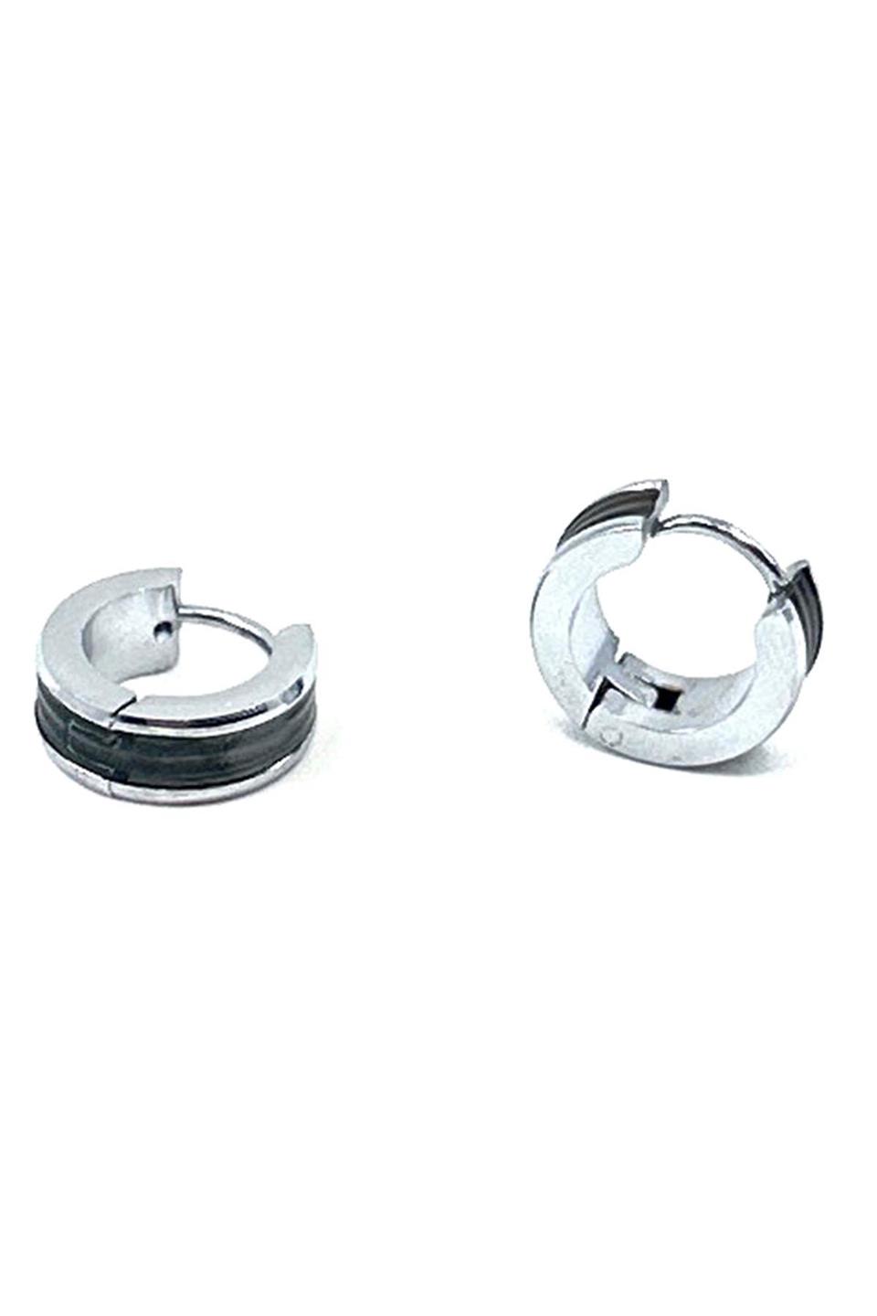 Siyah - Gümüş Renk Yuvarlak Unisex Küpe EAR21