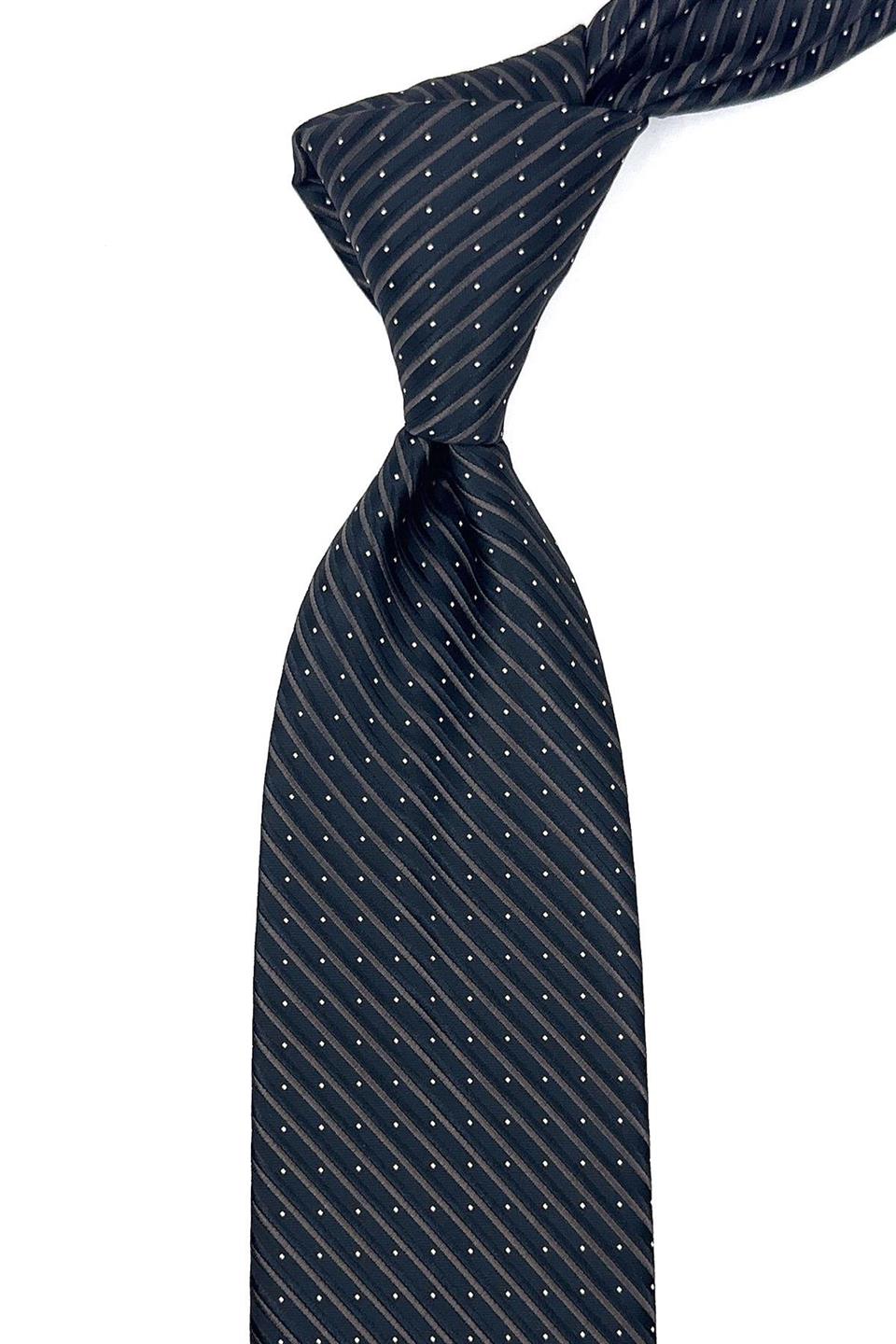 Siyah - Kahve Çizgi Desen Mendilli Klasik Kravat KK11903