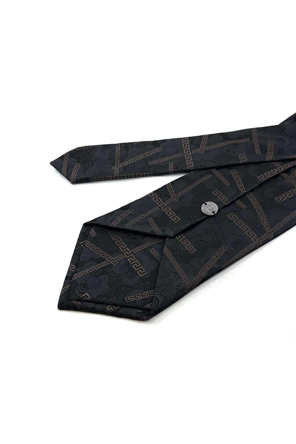 Siyah - Kahve Motif Desen Mendilli Klasik Kravat KK13312