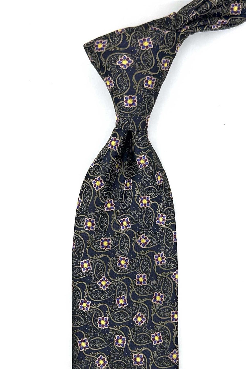 Siyah Kahve Motif Desen Mendilli Klasik Kravat KK13885