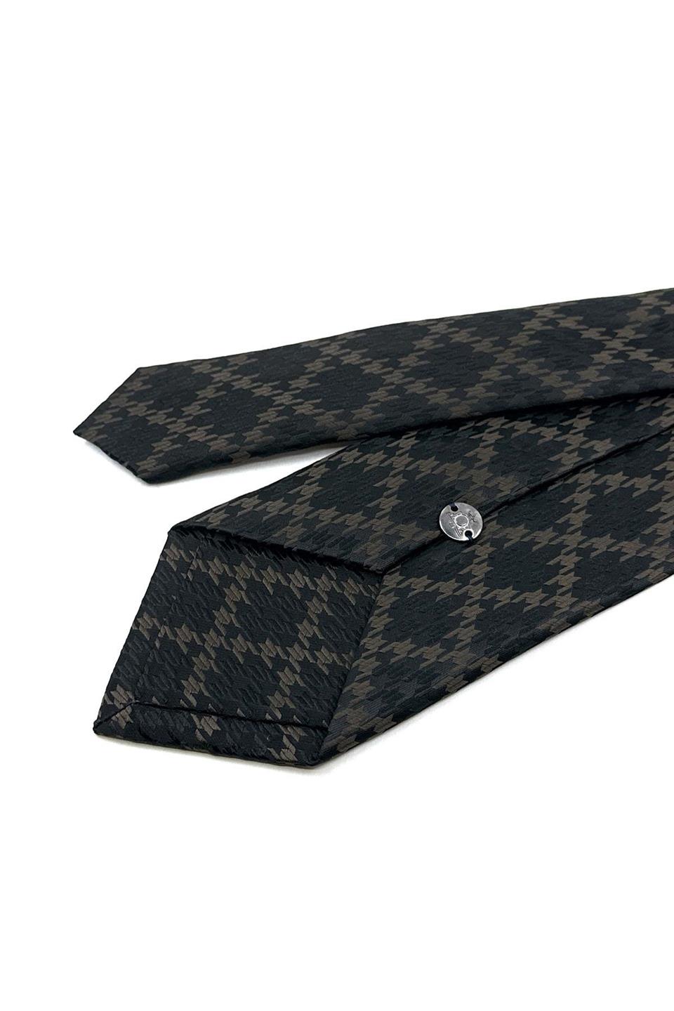 Siyah - Kahve Motif Desen Mendilli Klasik Kravat KK12024