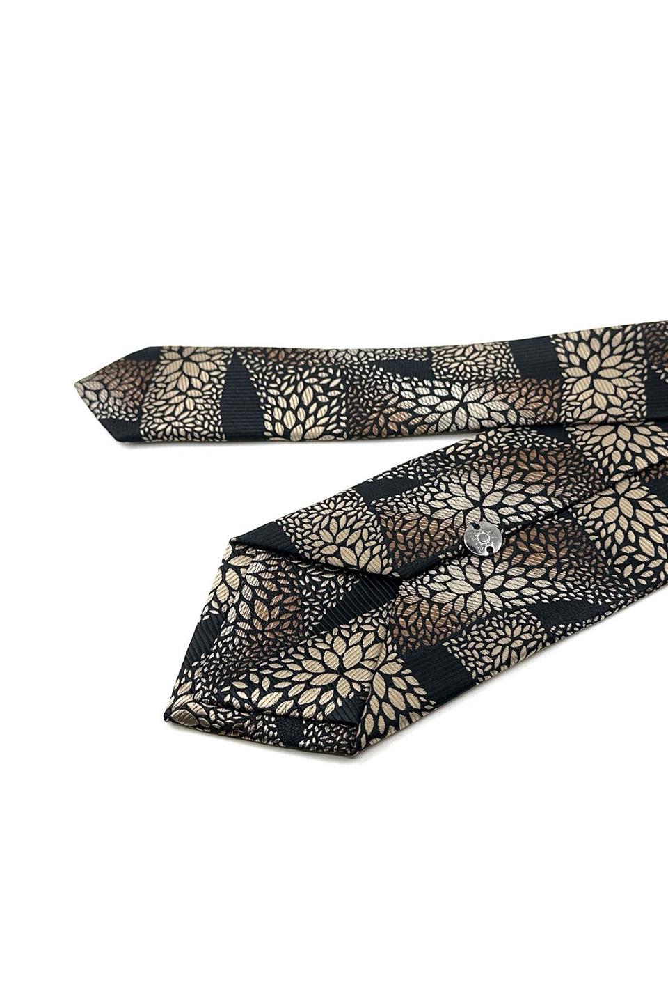 Siyah - Kahve Motif Desen Mendilli Klasik Kravat KK12057