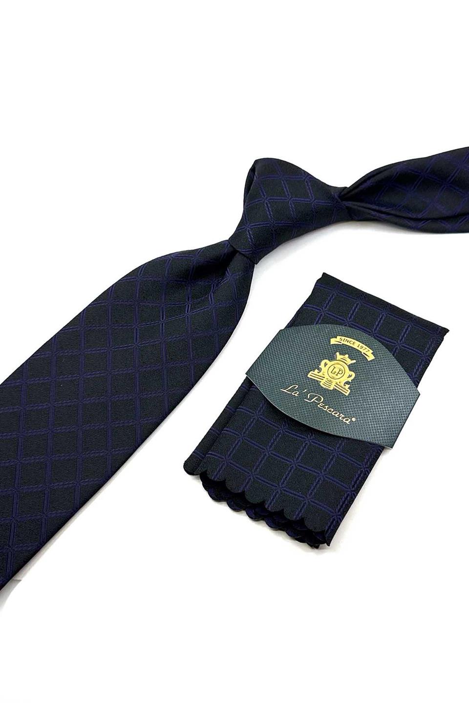 Siyah Kare Desen Mendilli Klasik Kravat KK12473