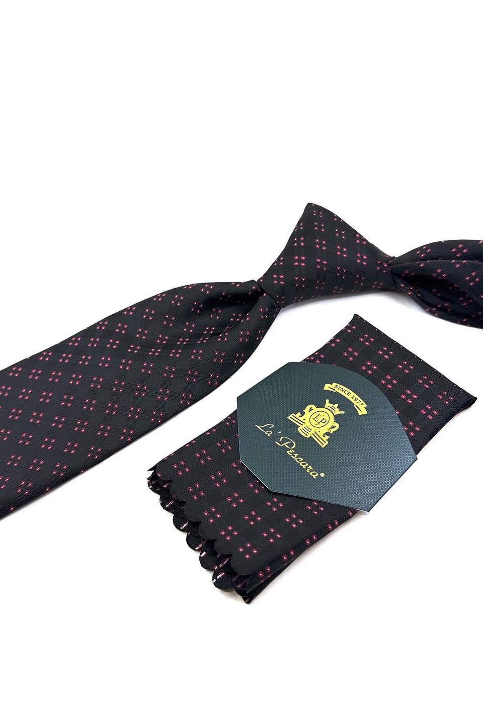 Siyah Kare Desen Mendilli Klasik Kravat KK11388