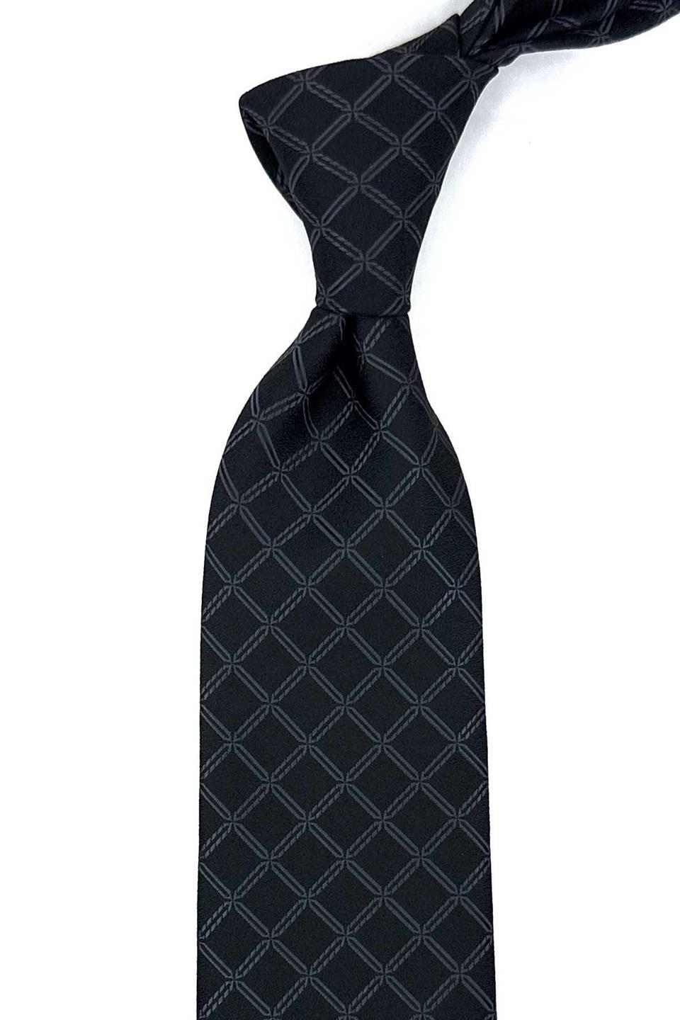 Siyah Kare Desen Mendilli Klasik Kravat KK12471
