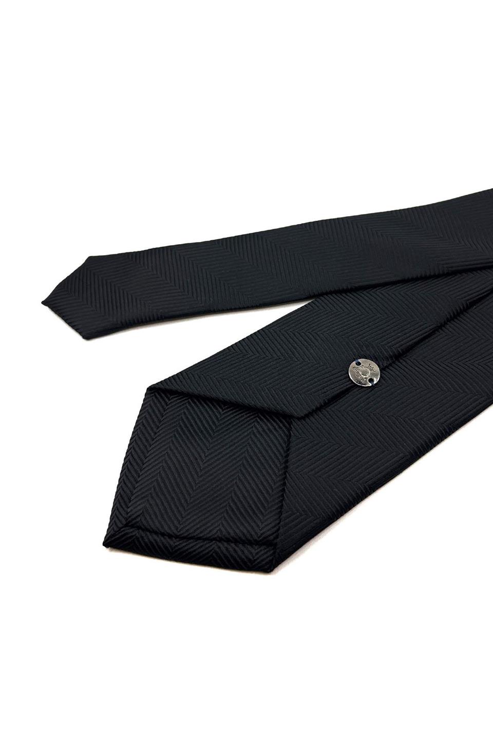 Siyah Kendinden Desen Mendilli Klasik Kravat KK11049