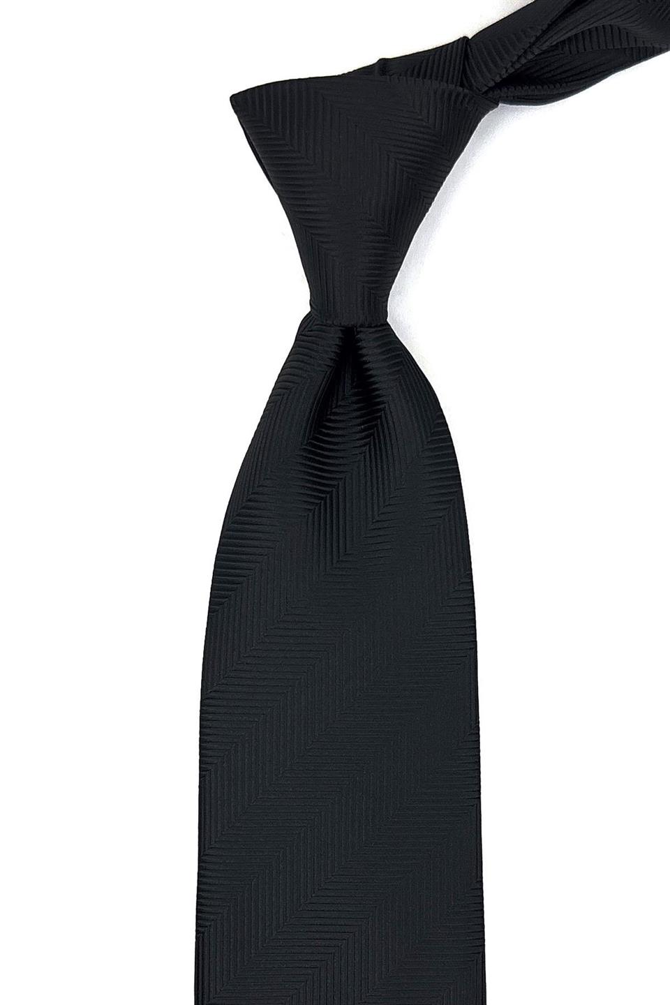 Siyah Kendinden Desen Mendilli Klasik Kravat KK11049