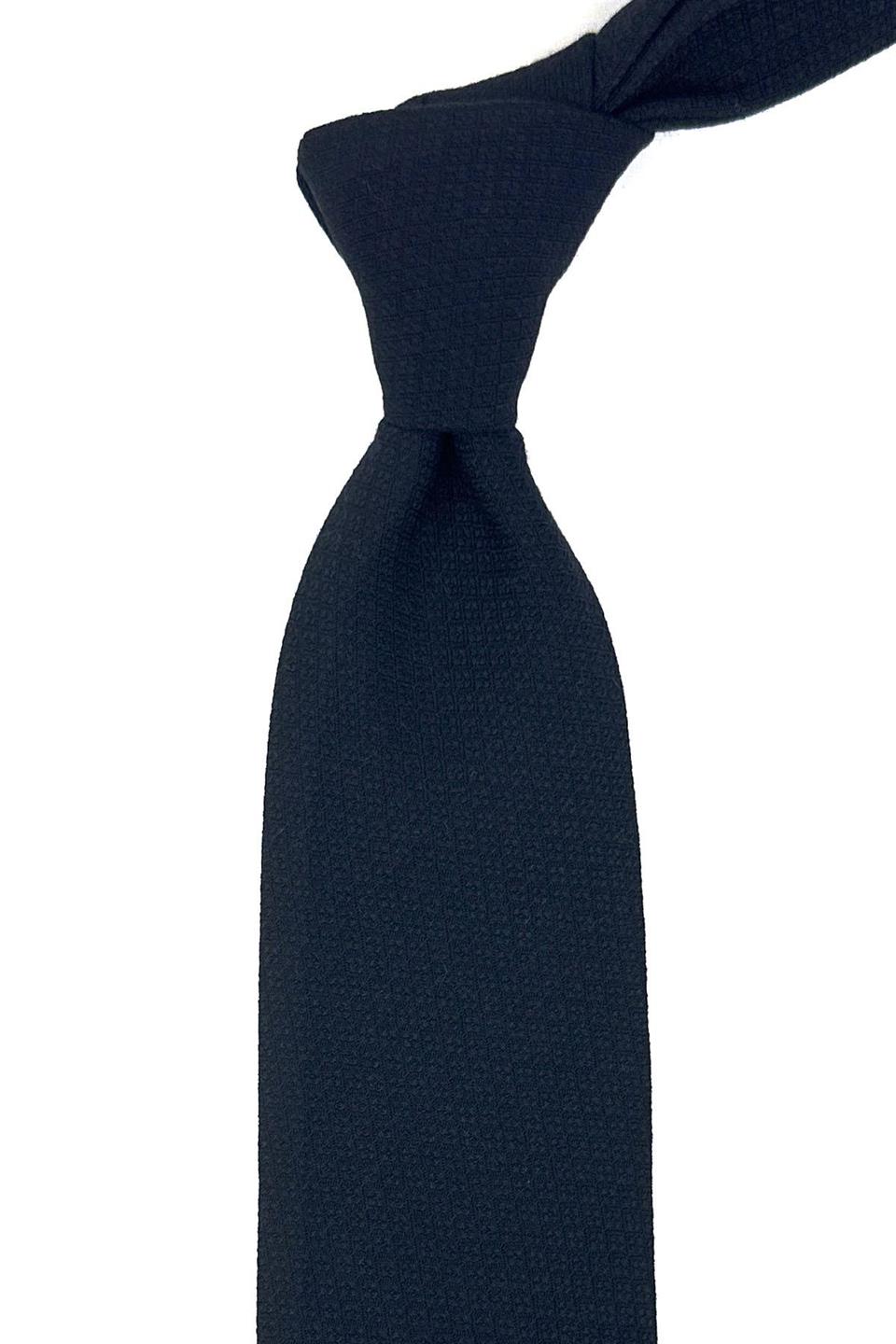 Siyah Kendinden Desen Mendilli Klasik Yün Kravat KK12106