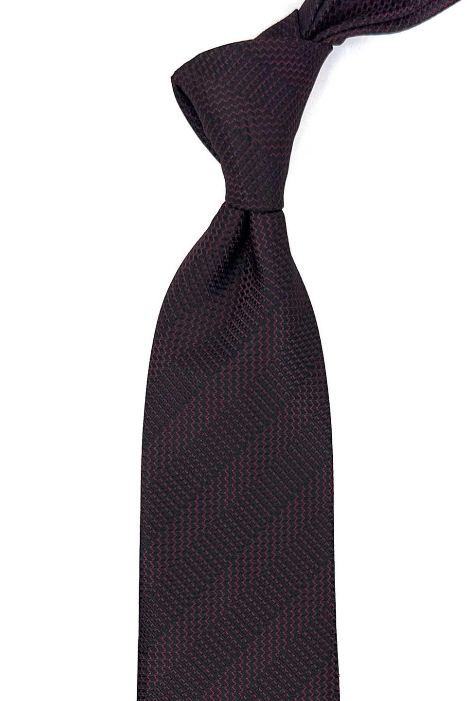 Siyah - Kırmızı Çizgi Desen Mendilli Klasik Kravat KK12429