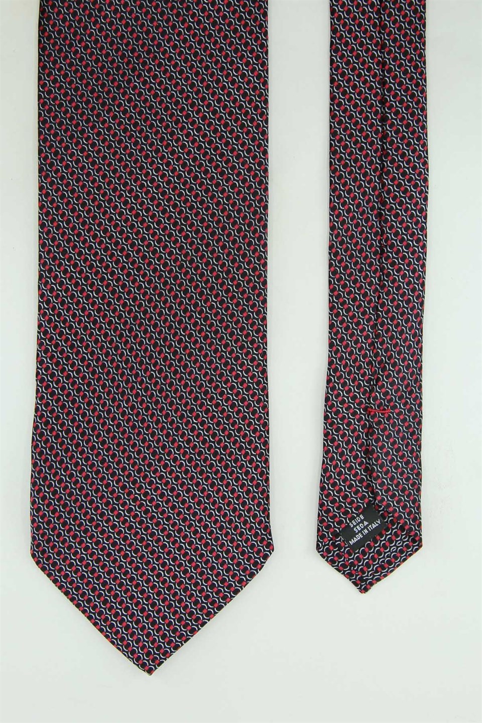 Siyah Kırmızı Motif Desen İtalyan İpek Kravat İK2541