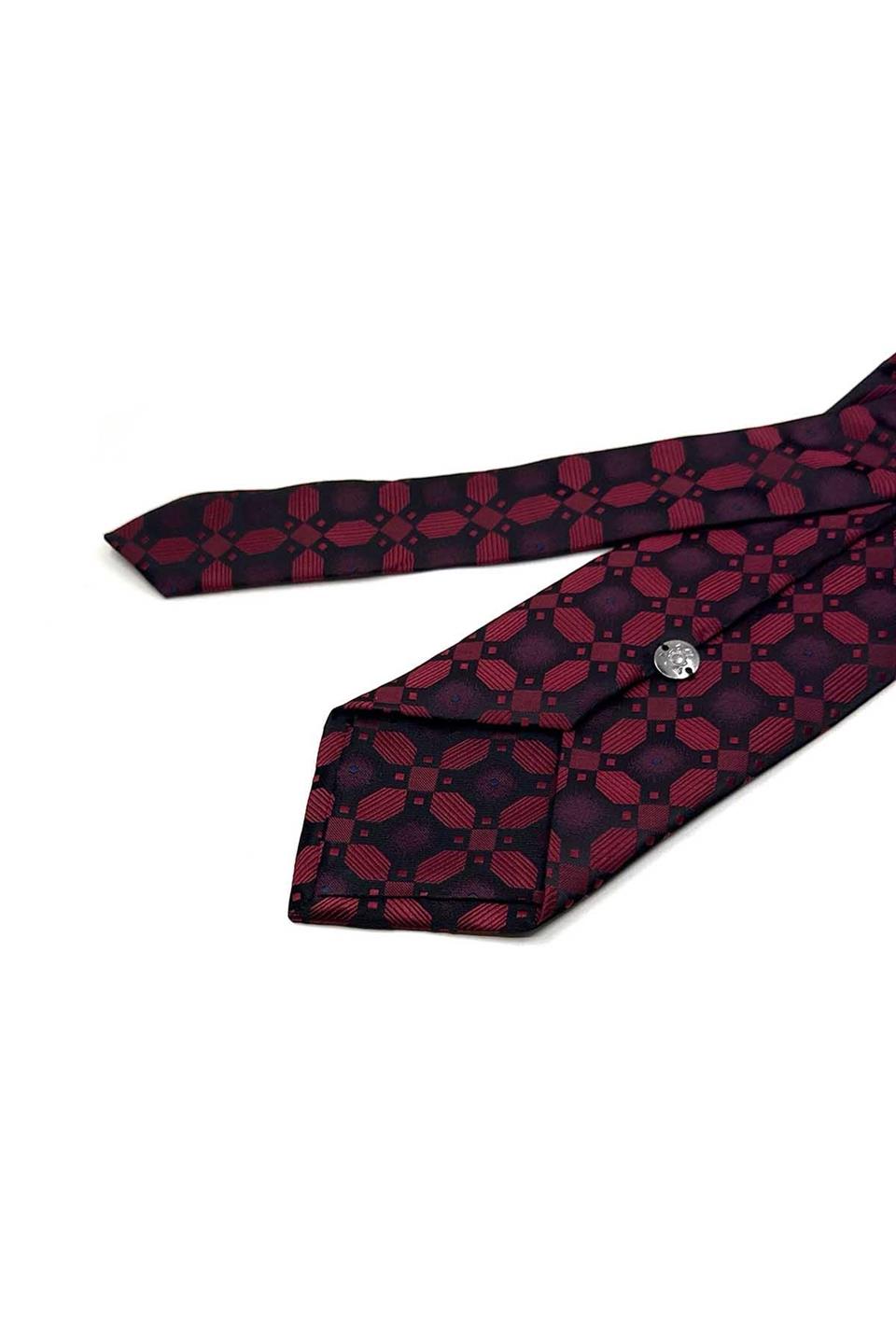 Siyah - Kırmızı Motif Desen Mendilli Klasik Kravat KK13601