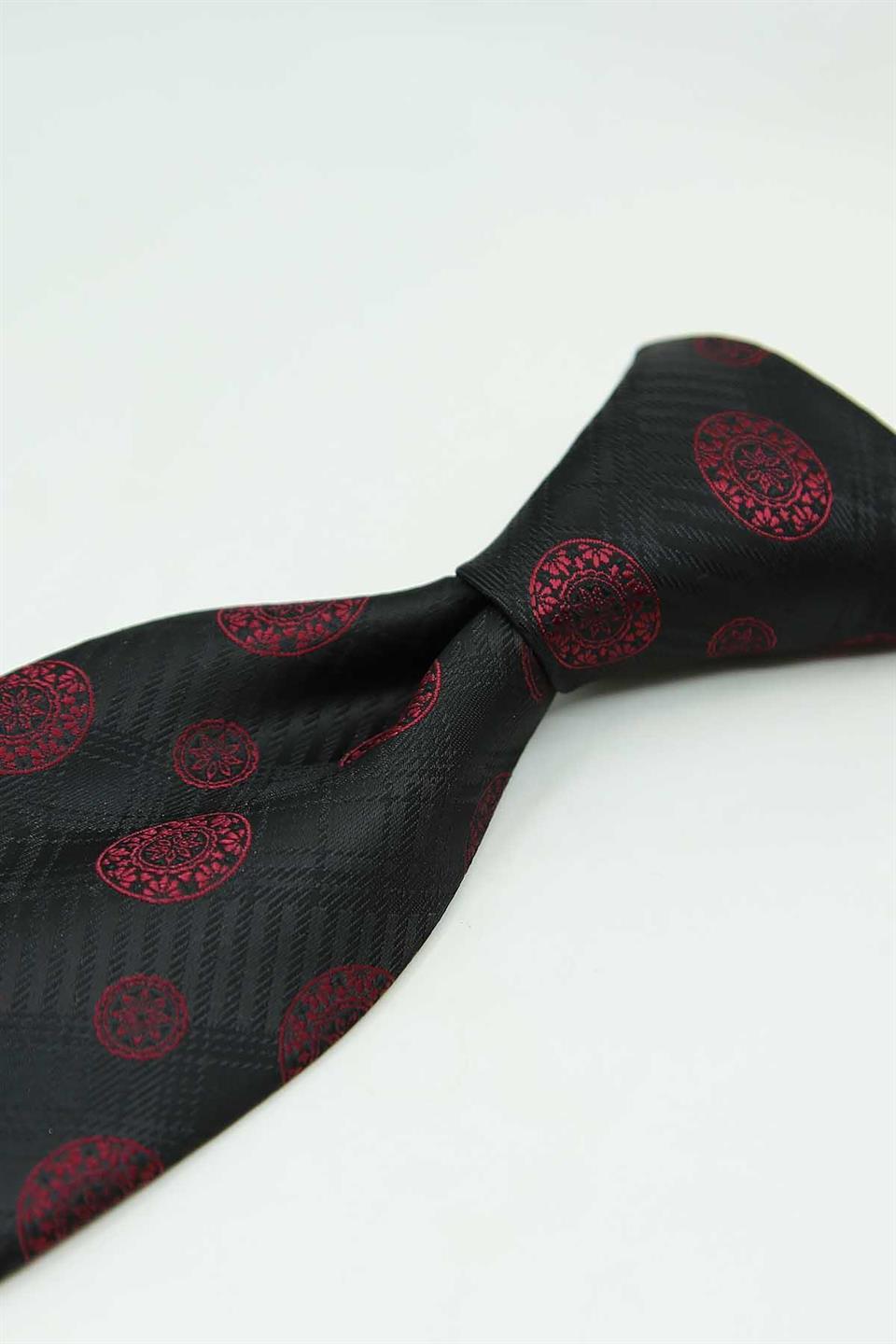 Siyah - Kırmızı Motif Kravat
