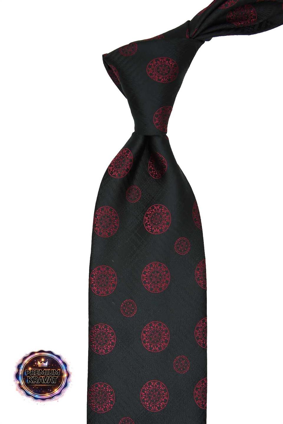 Siyah - Kırmızı Motif Kravat