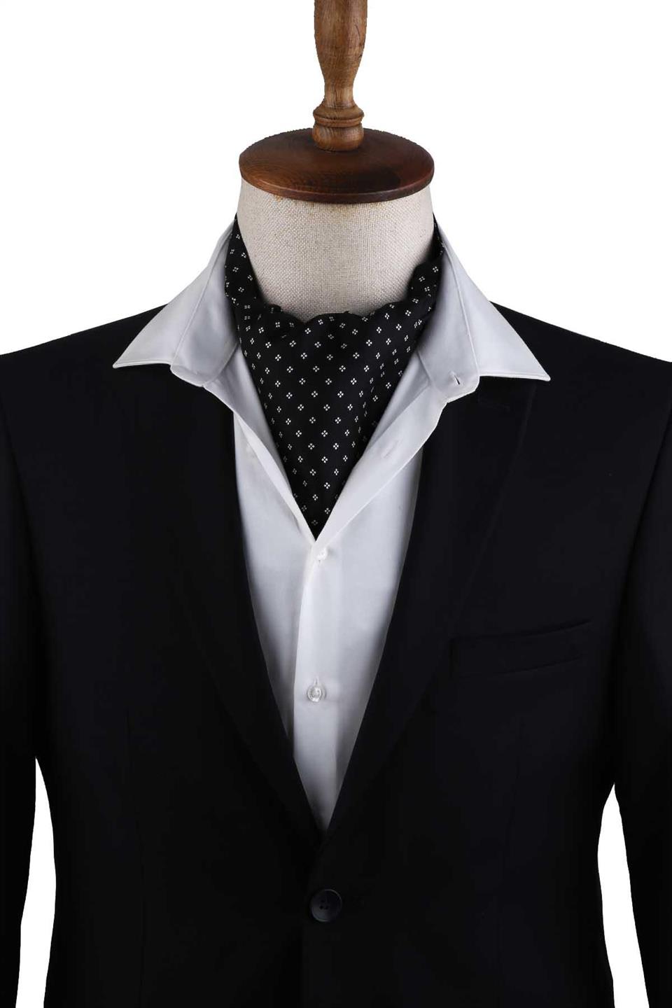 Siyah Küçük Desen İtalyan İpek Erkek Ascot K618