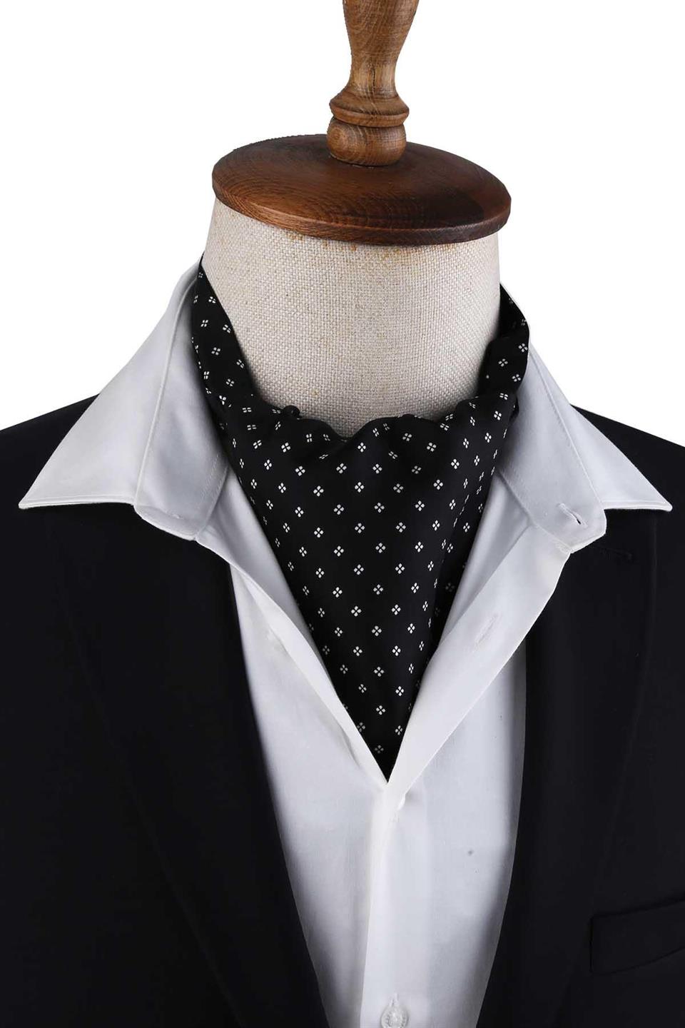Siyah Küçük Desen İtalyan İpek Erkek Ascot K618
