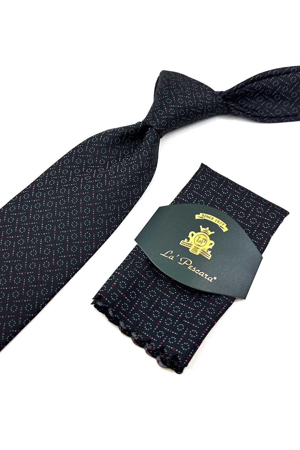 Siyah Küçük Desen Mendilli Klasik Kravat KK12363