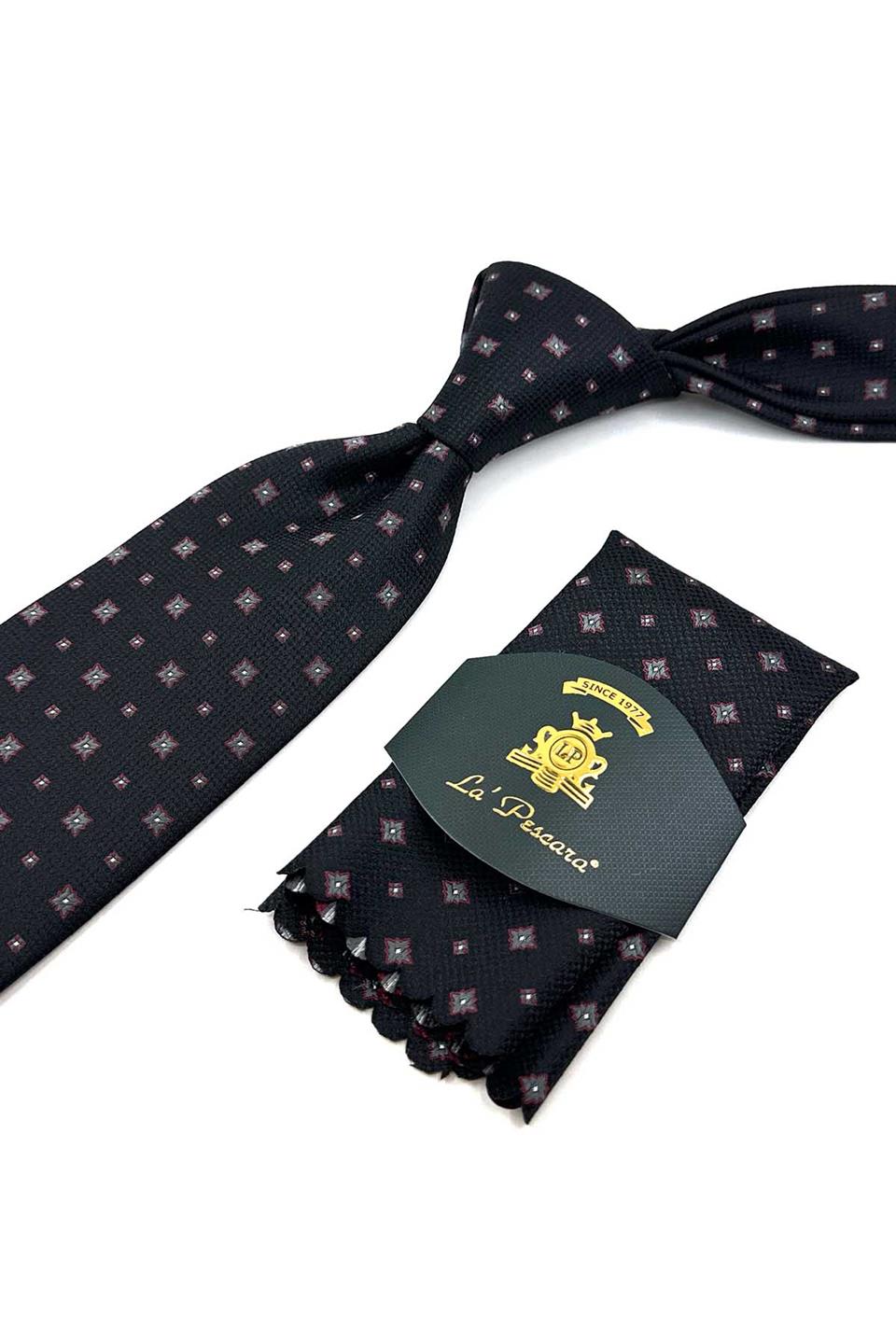 Siyah Küçük Desen Mendilli Klasik Kravat KK12277