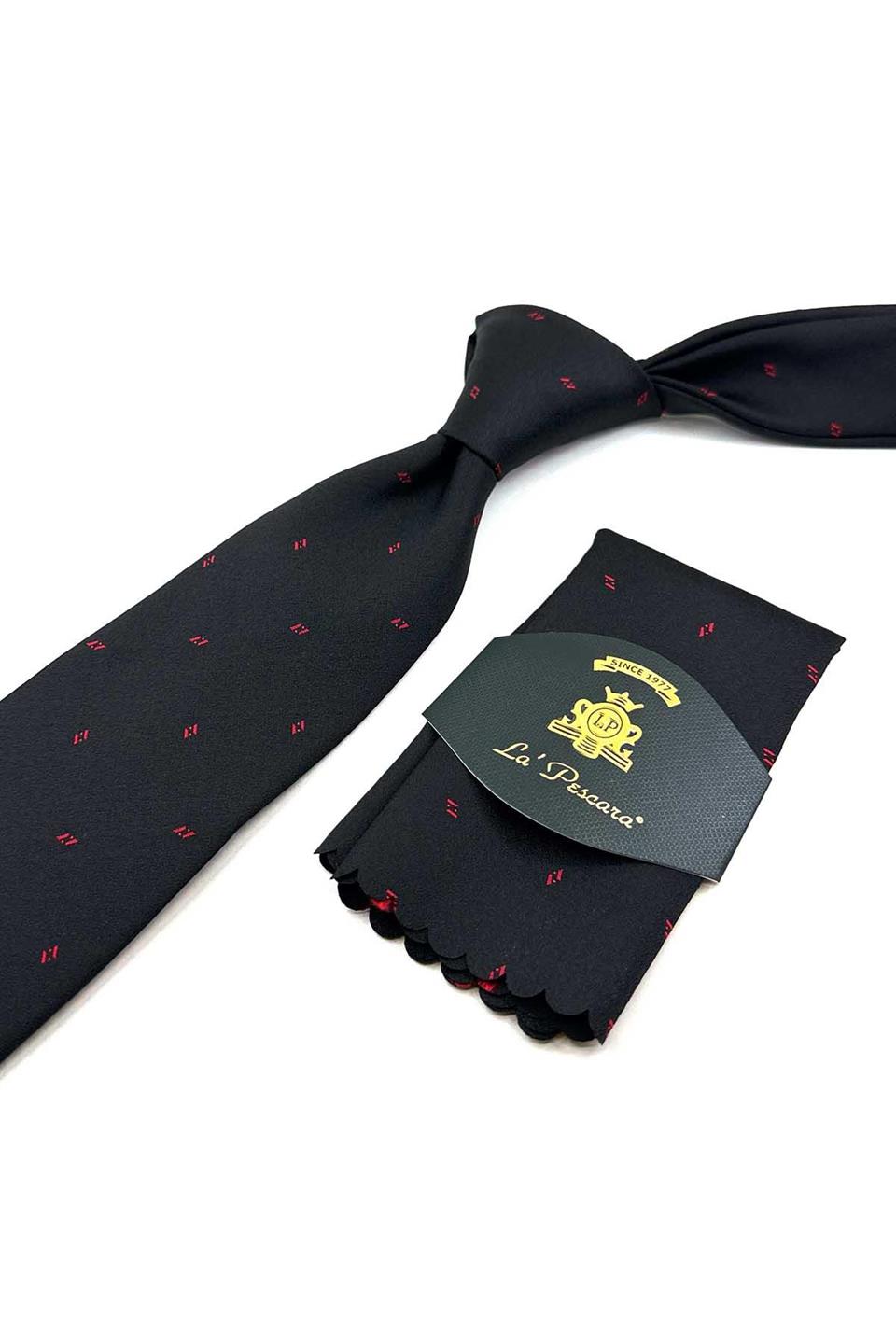 Siyah Küçük Desen Mendilli Klasik Kravat KK12468