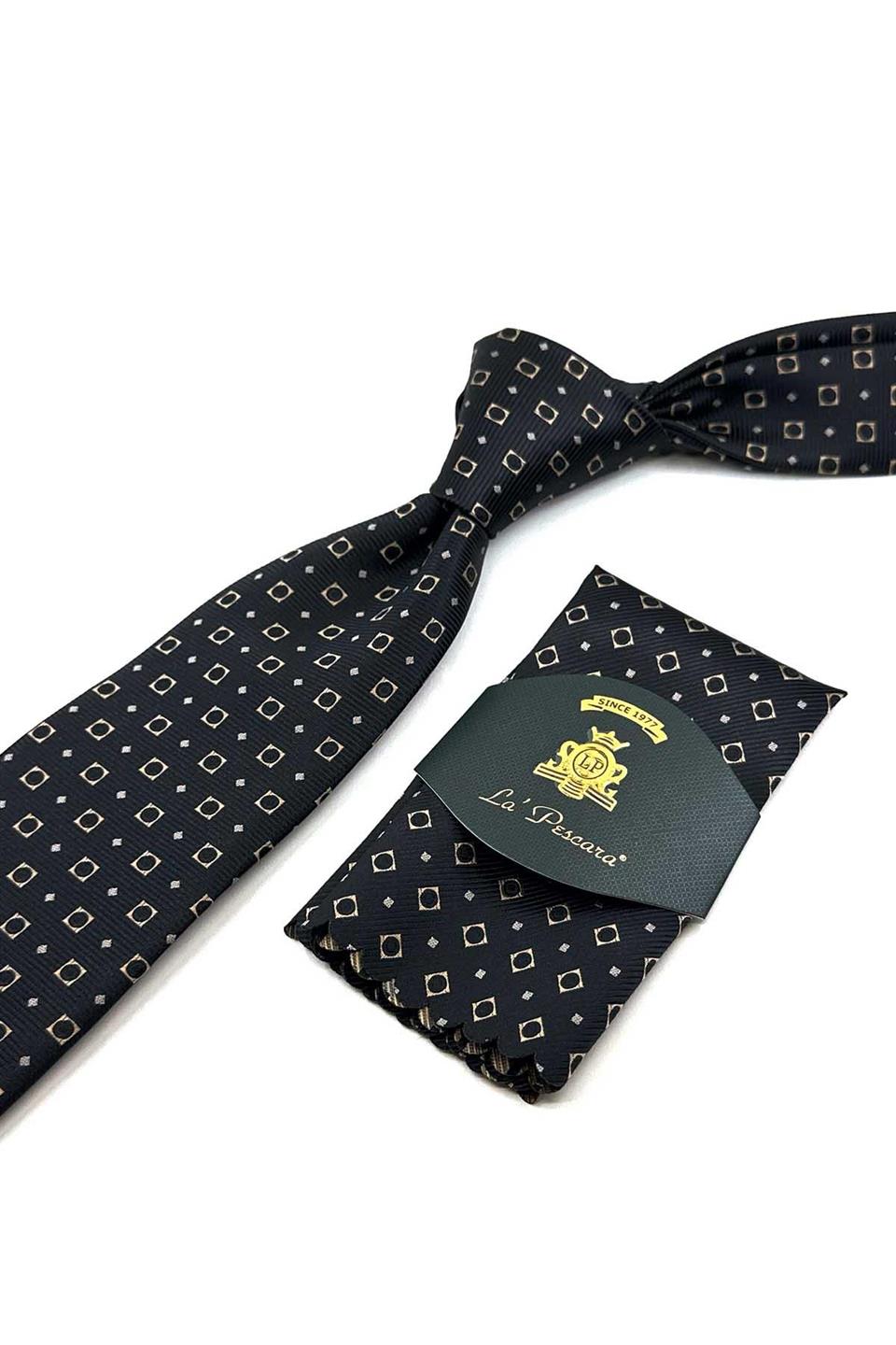 Siyah Küçük Desen Mendilli Klasik Kravat KK12515
