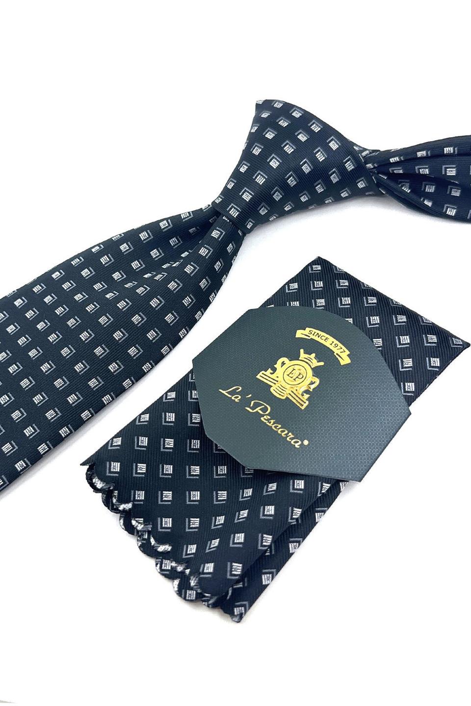 Siyah Küçük Desen Mendilli Klasik Kravat KK11850