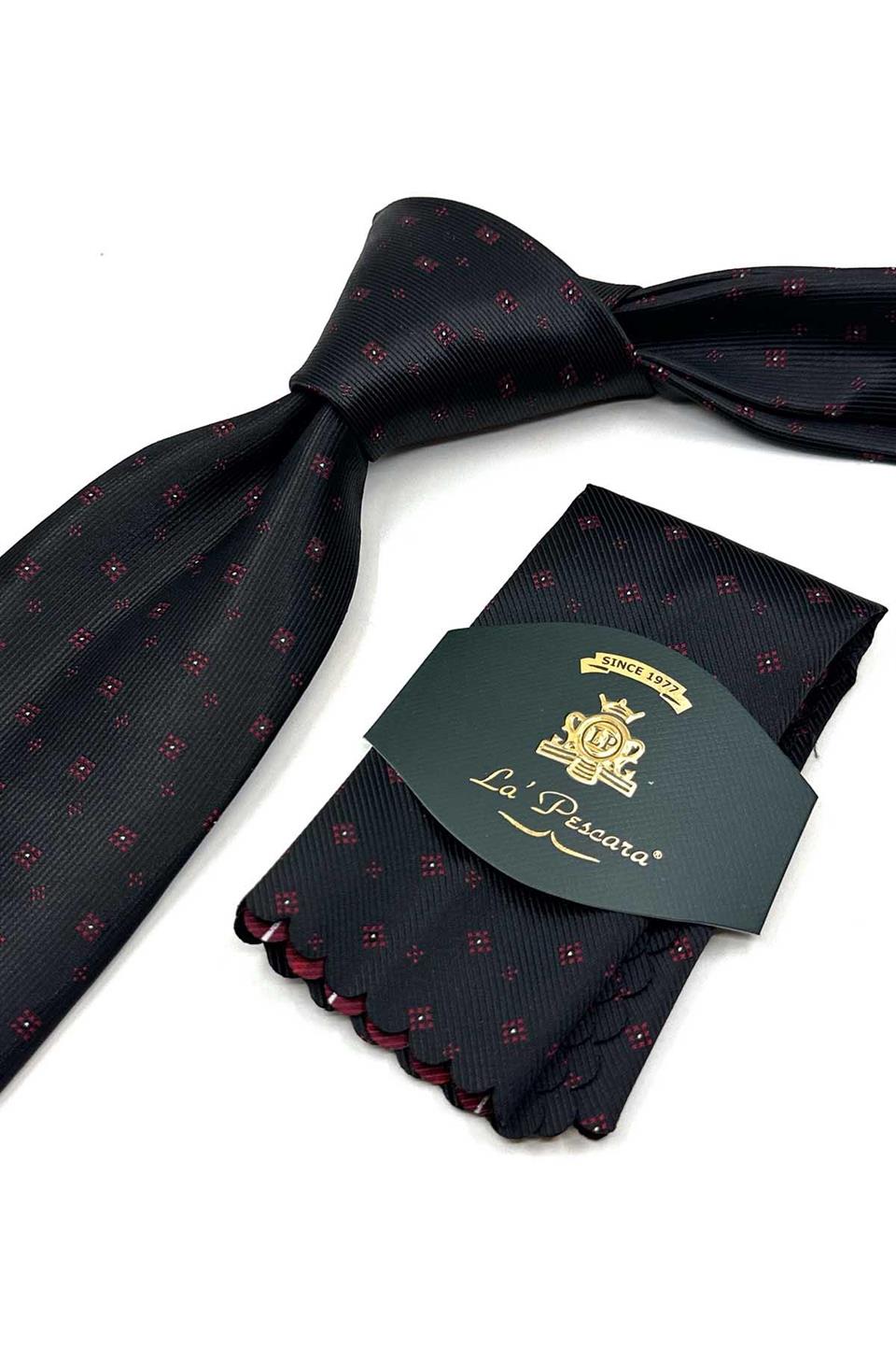 Siyah Küçük Desen Mendilli Klasik Kravat KK13488