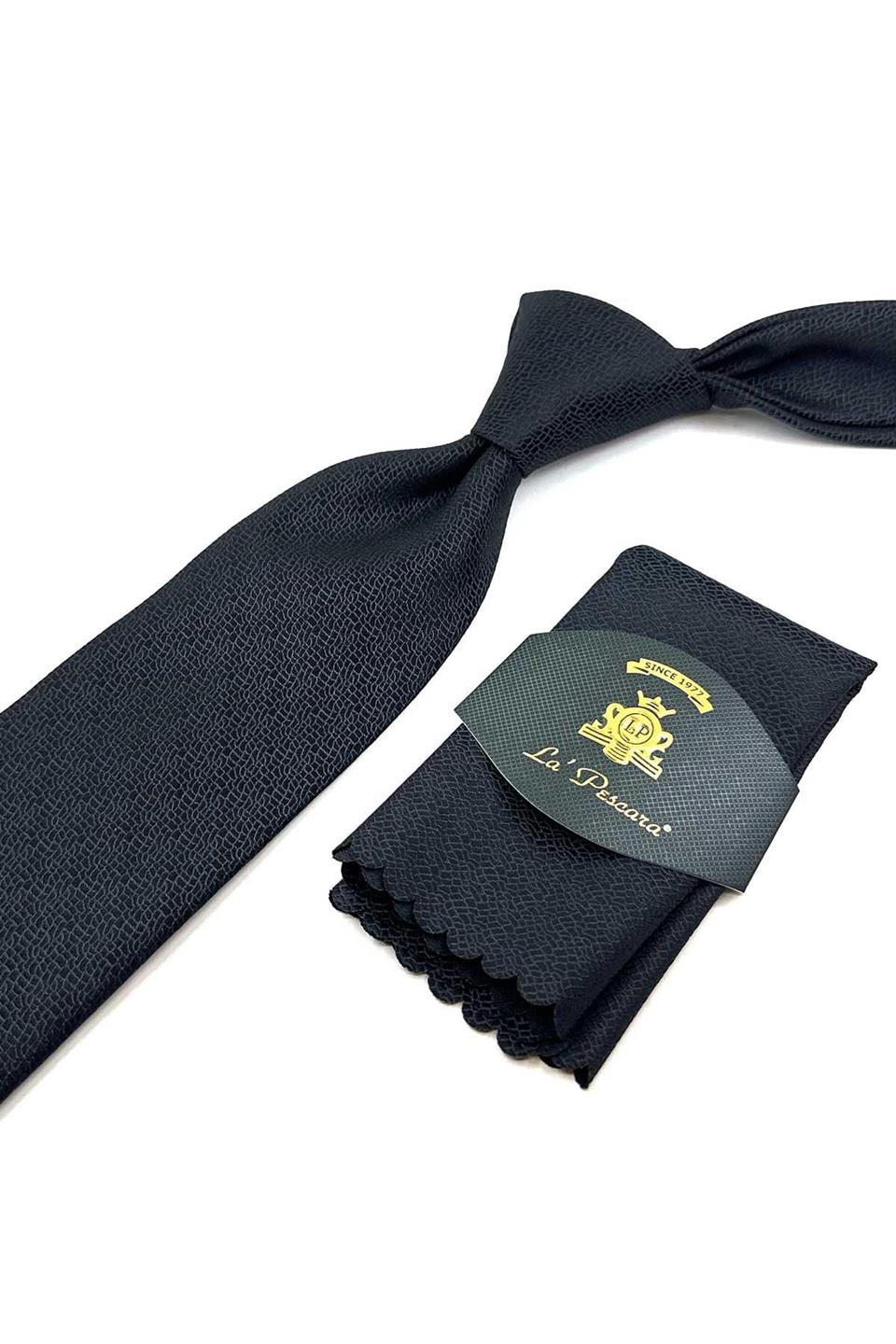 Siyah Kum Desen Mendilli Klasik Kravat KK12443