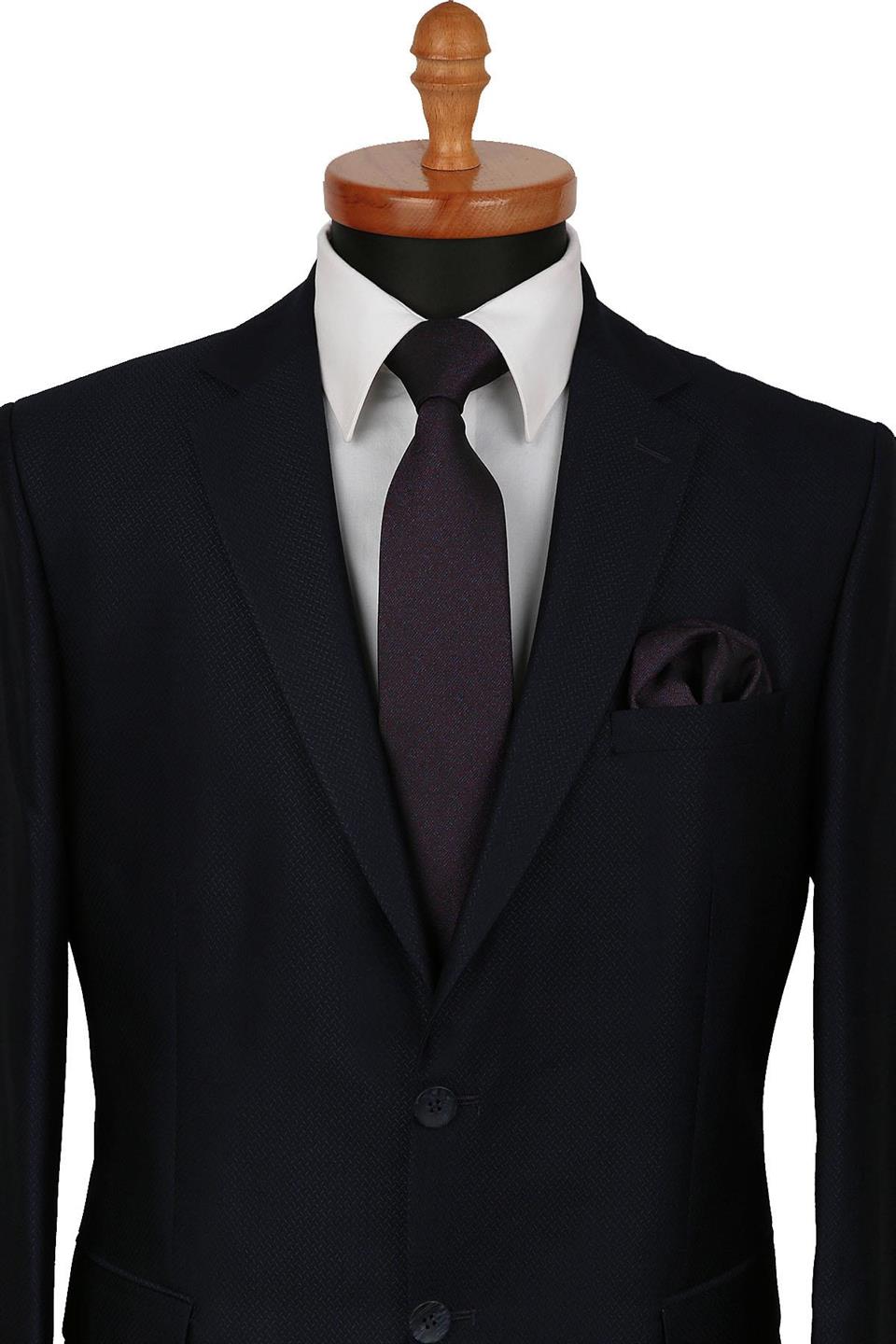 Siyah Kum Desen Mendilli Klasik Kravat KK9431