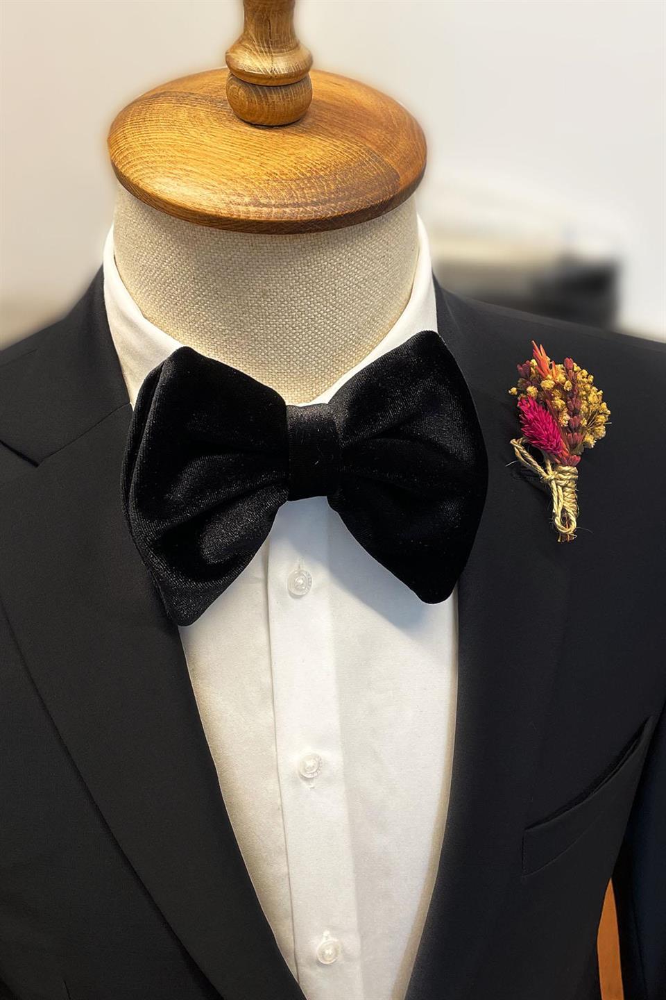 Siyah Lüks Büyük Kadife Papyon P1703