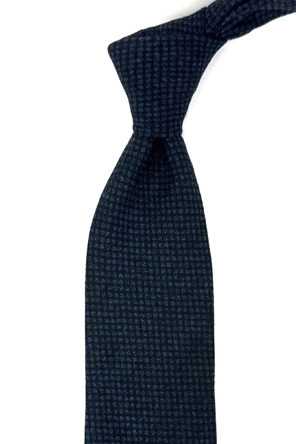 Siyah - Mavi Küçük Desen Mendilli Klasik Yün Kravat KK12141
