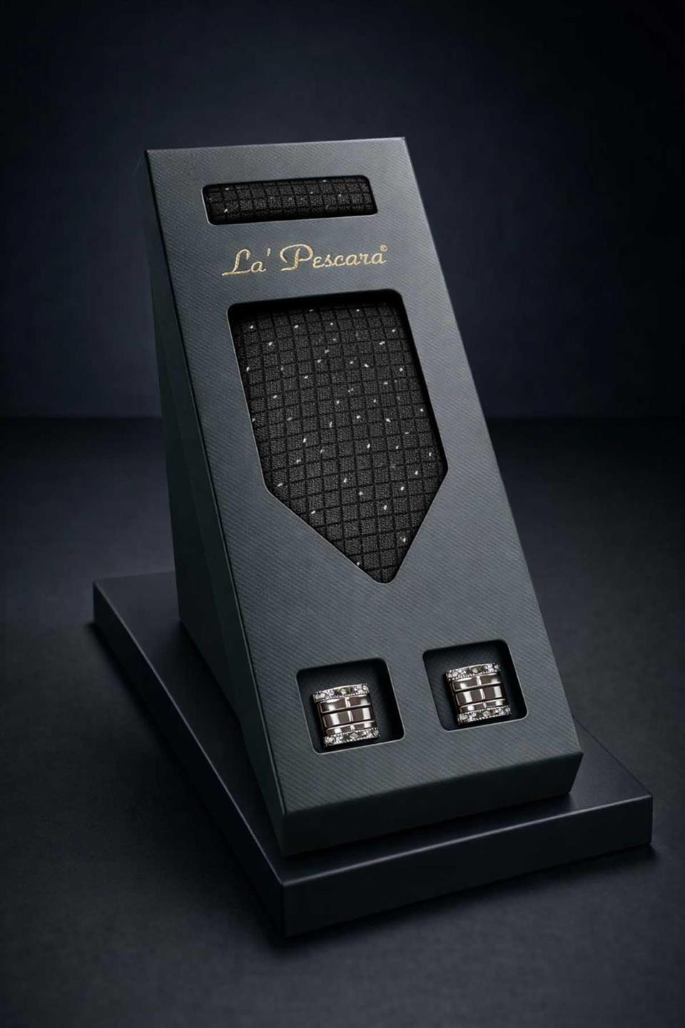 Siyah Mendilli Klasik Kravat Kol Düğmesi Erkek Hediye Seti OS594