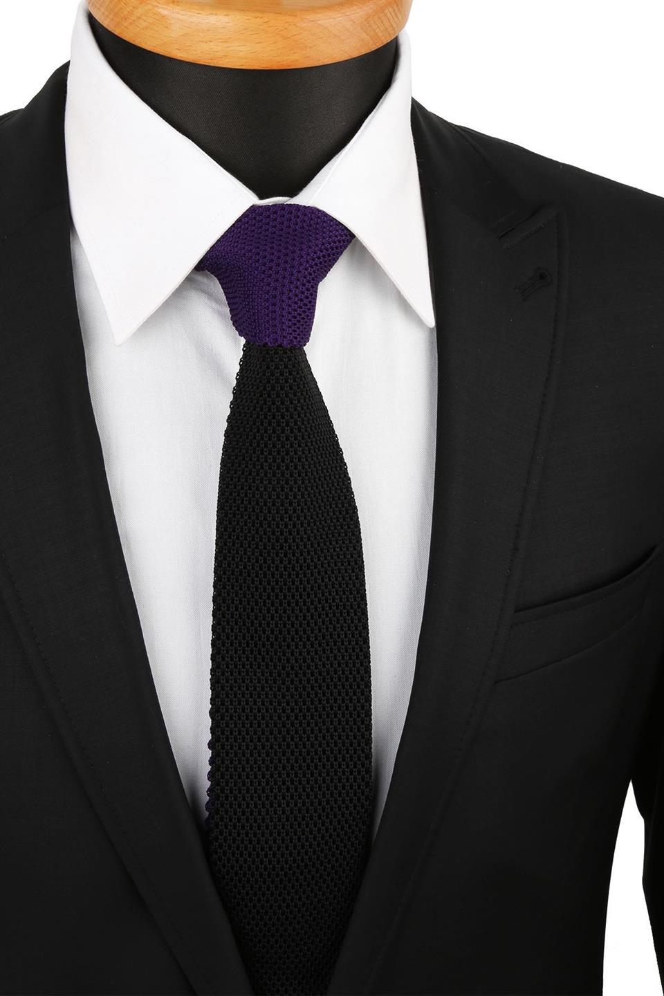 Siyah - Mor Düz Örgü Kravat ÖR8277