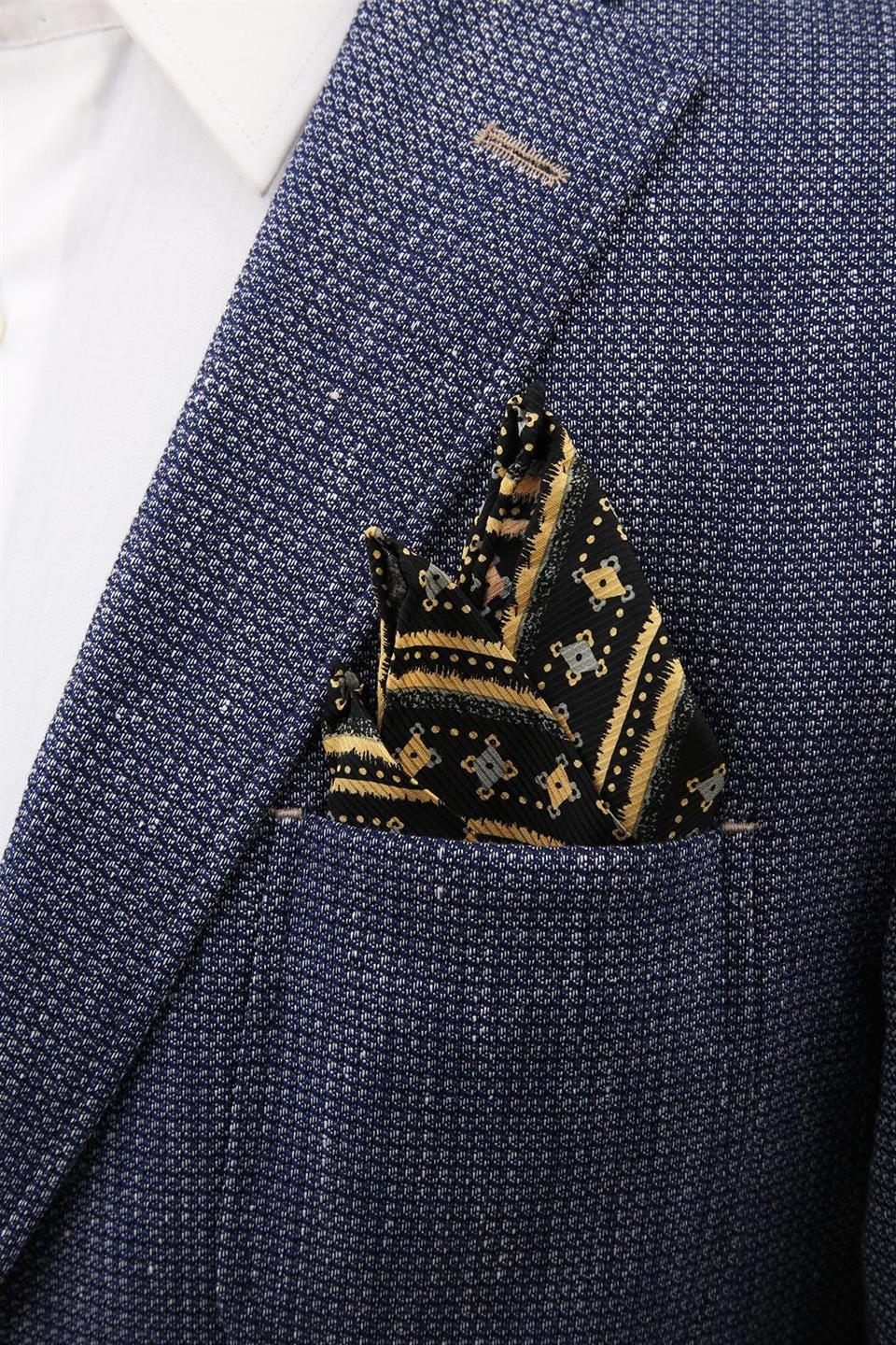Siyah Motif Baskılı İpek Mendil SPS328