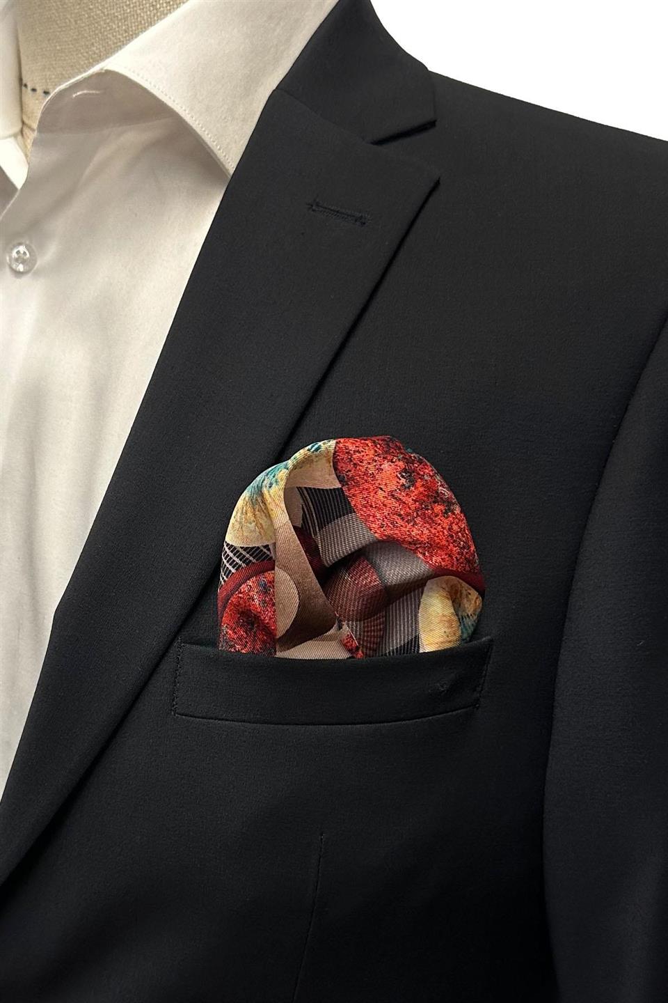 Siyah Motif Desen Erkek Cep Mendili SPS596-62