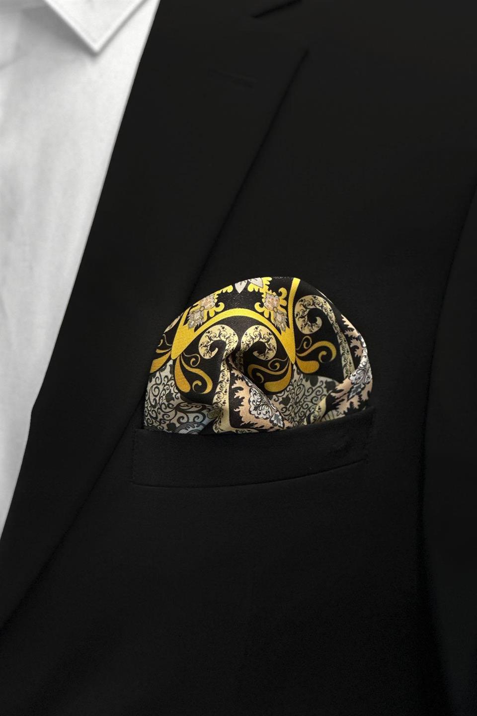 Siyah Motif Desen Erkek Cep Mendili SPS543-12