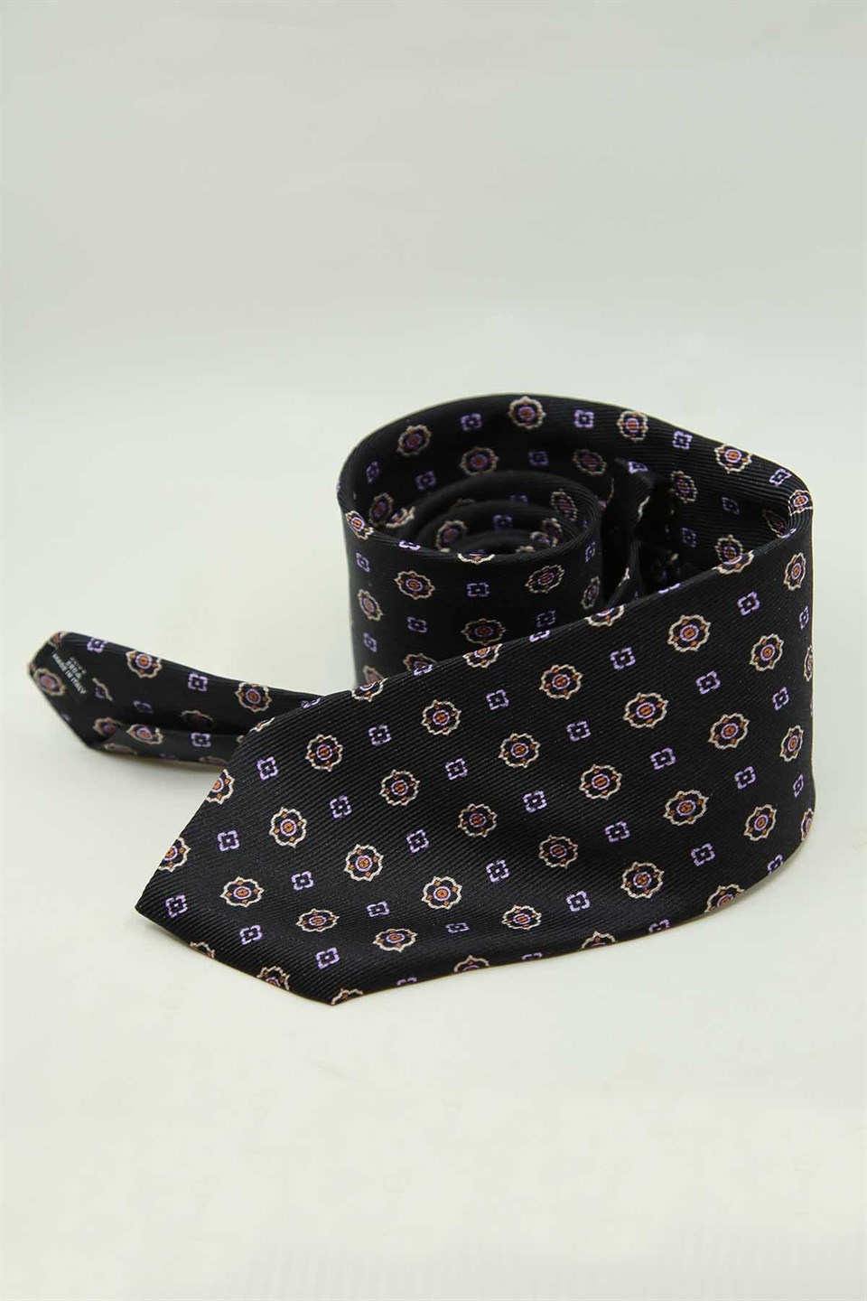 Siyah Motif Desen İtalyan İpek Kravat İK2488