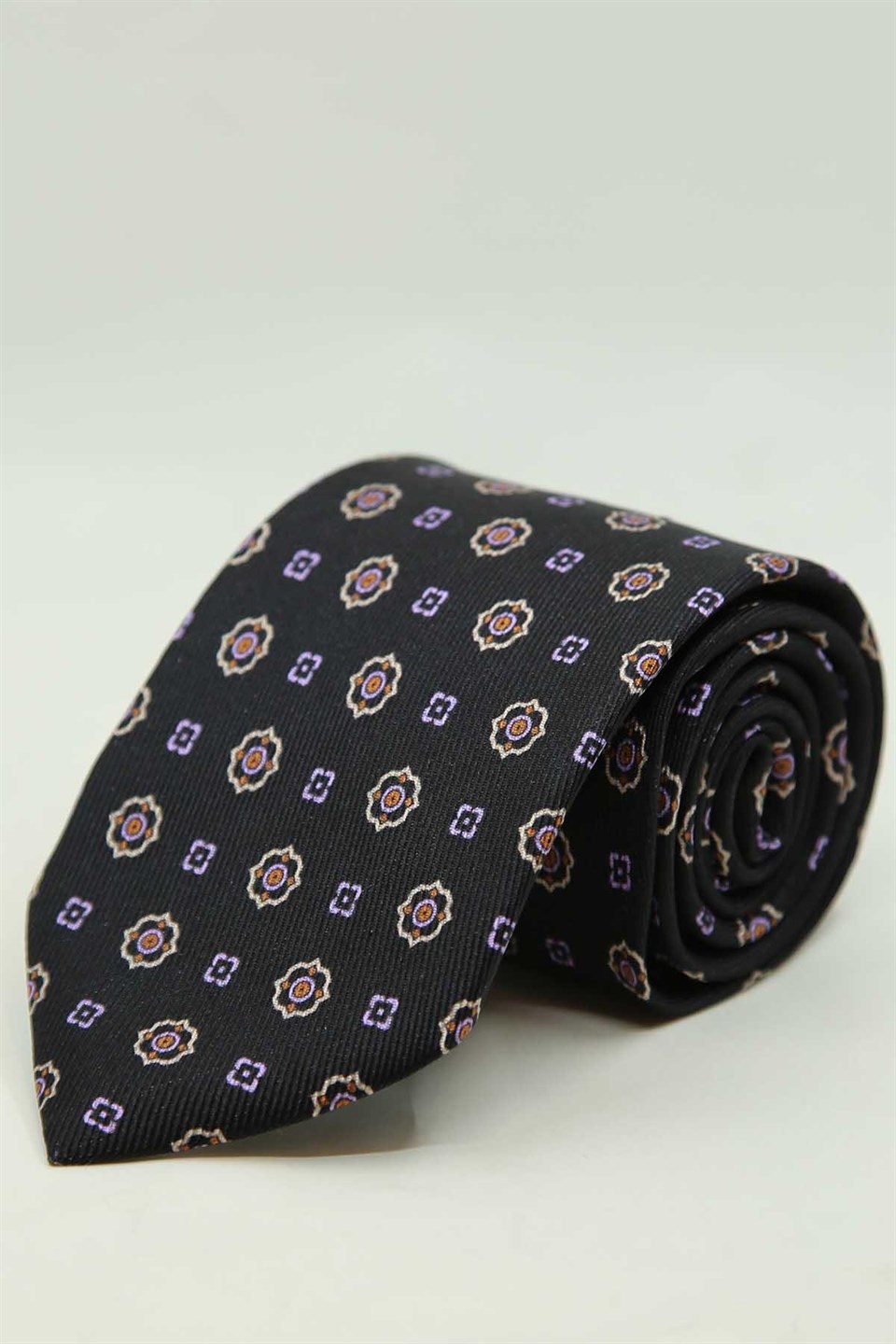 Siyah Motif Desen İtalyan İpek Kravat İK2488