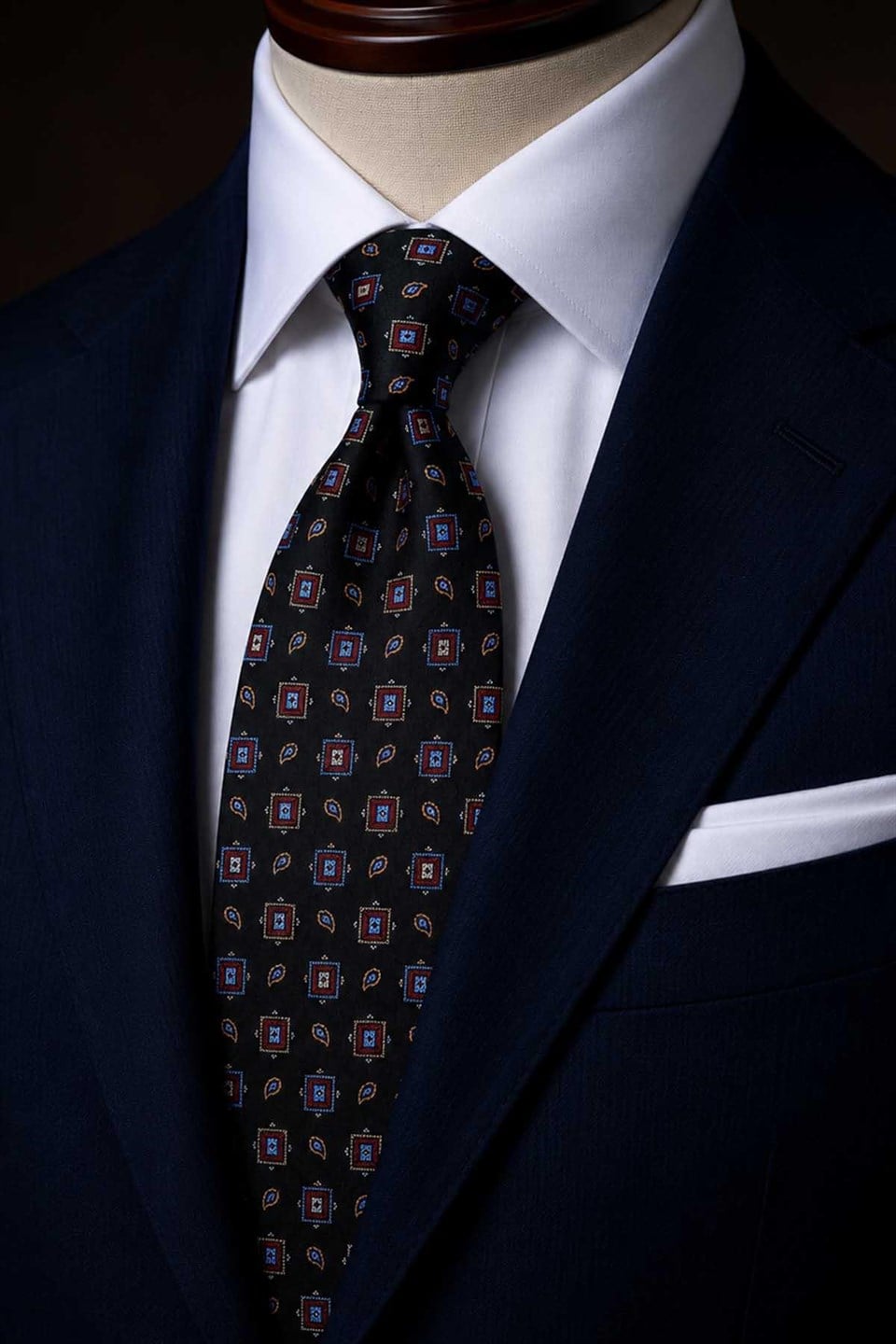 Siyah Motif Desen İtalyan İpek Kravat İK2496
