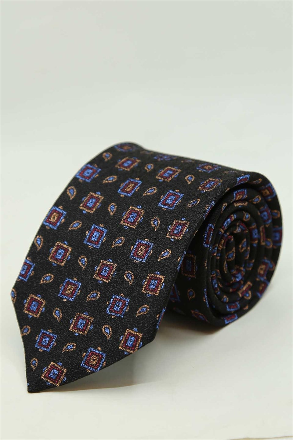 Siyah Motif Desen İtalyan İpek Kravat İK2496