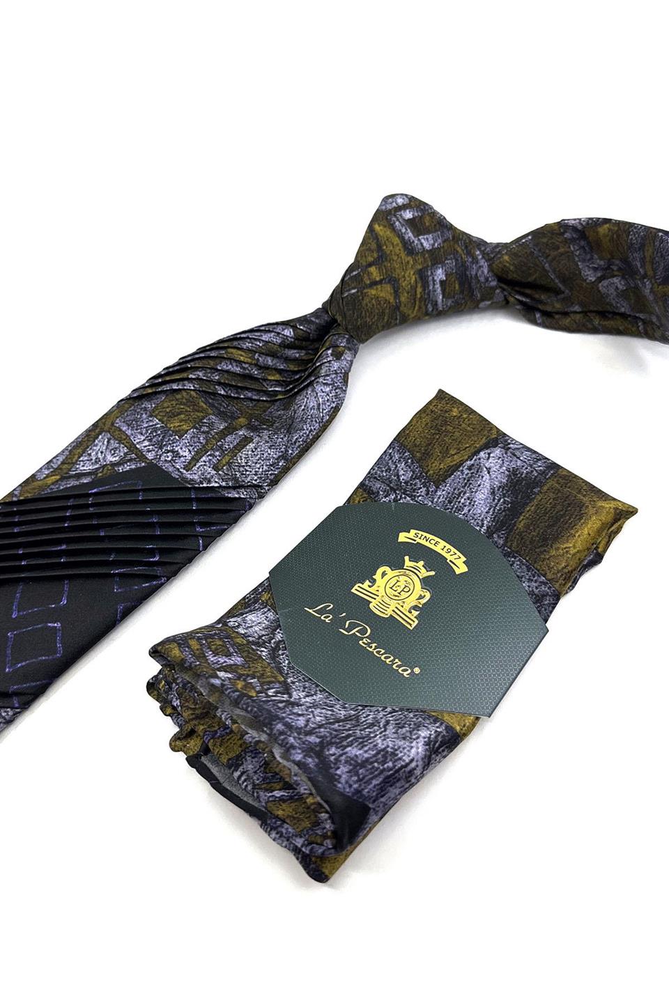 Siyah Motif Desen İtalyan Piliseli İpek Kravat EST169