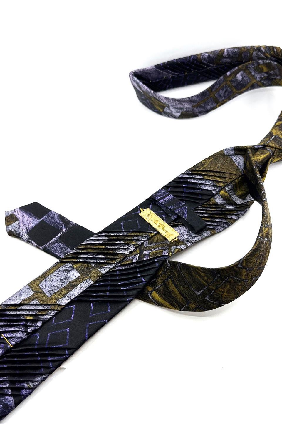 Siyah Motif Desen İtalyan Piliseli İpek Kravat EST169