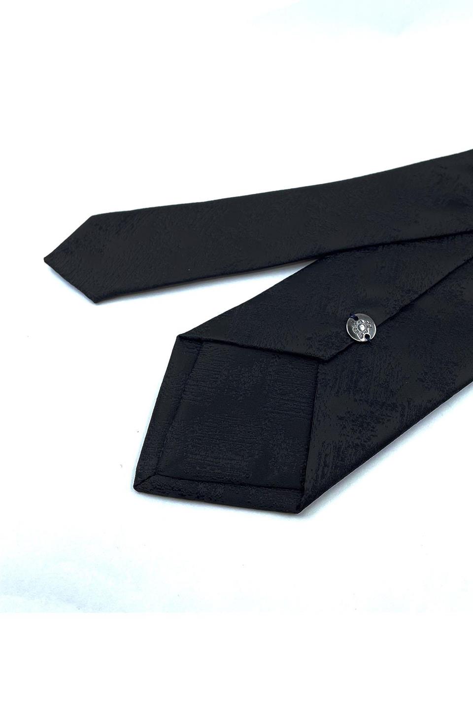 Siyah Motif Desen Mendilli Klasik Kravat KK10979