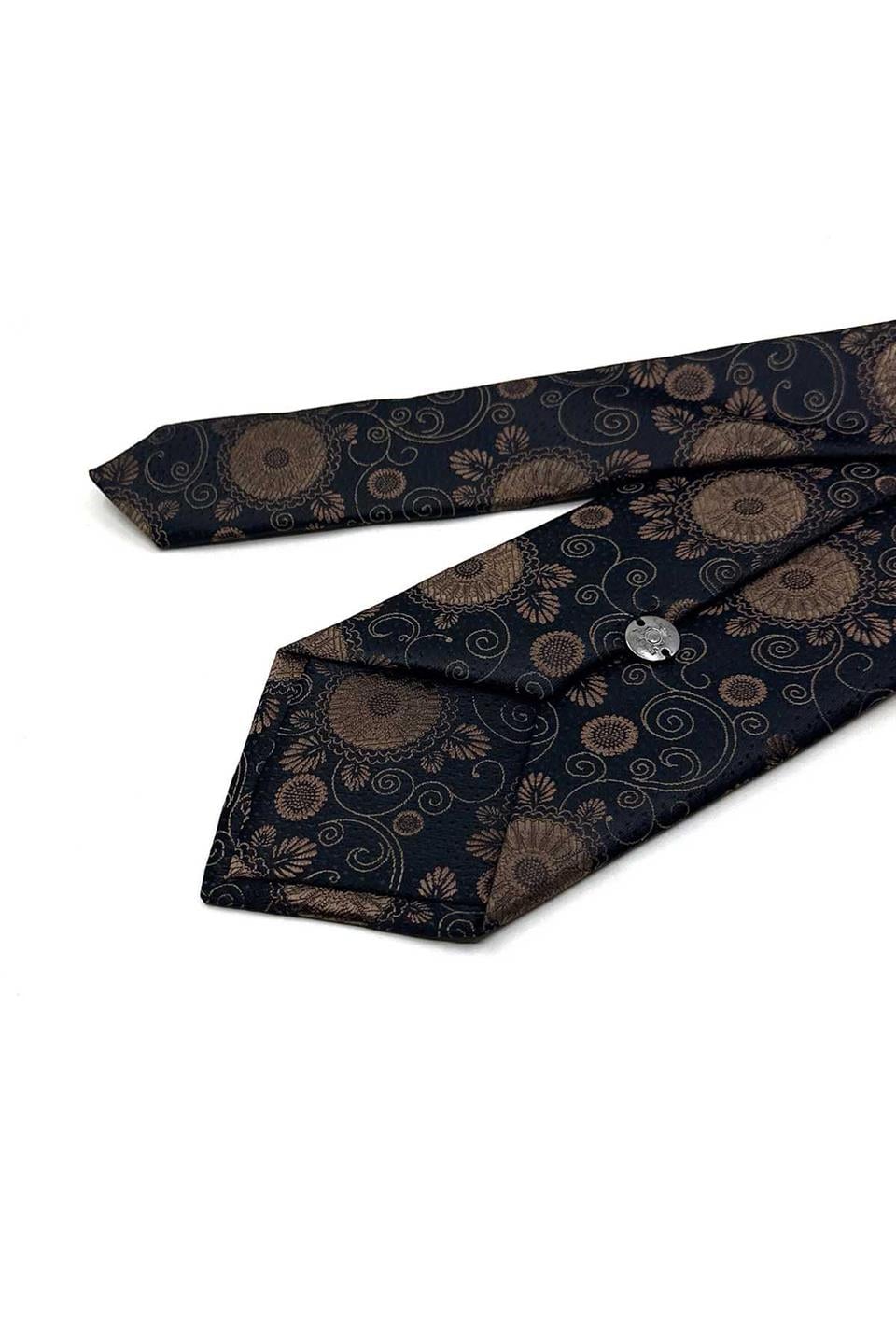 Siyah Motif Desen Mendilli Klasik Kravat KK13590