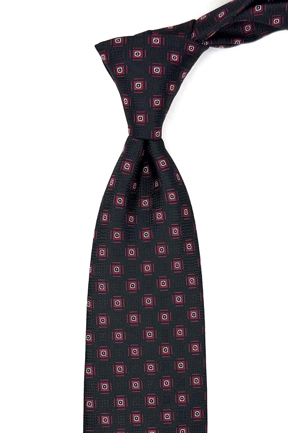Siyah Motif Desen Mendilli Klasik Kravat KK11063