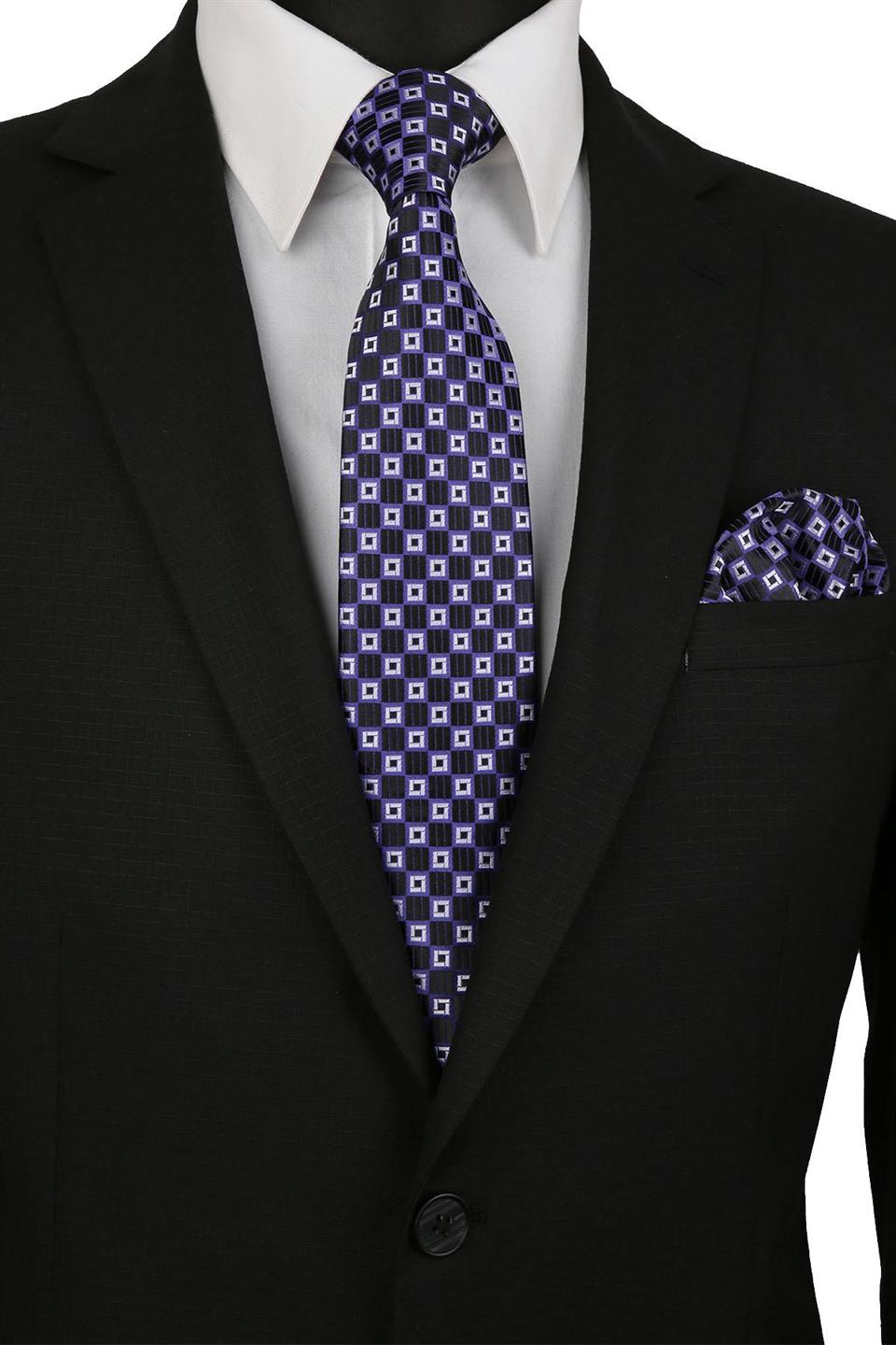 Siyah Motif Desen Mendilli Klasik Kravat KK9315