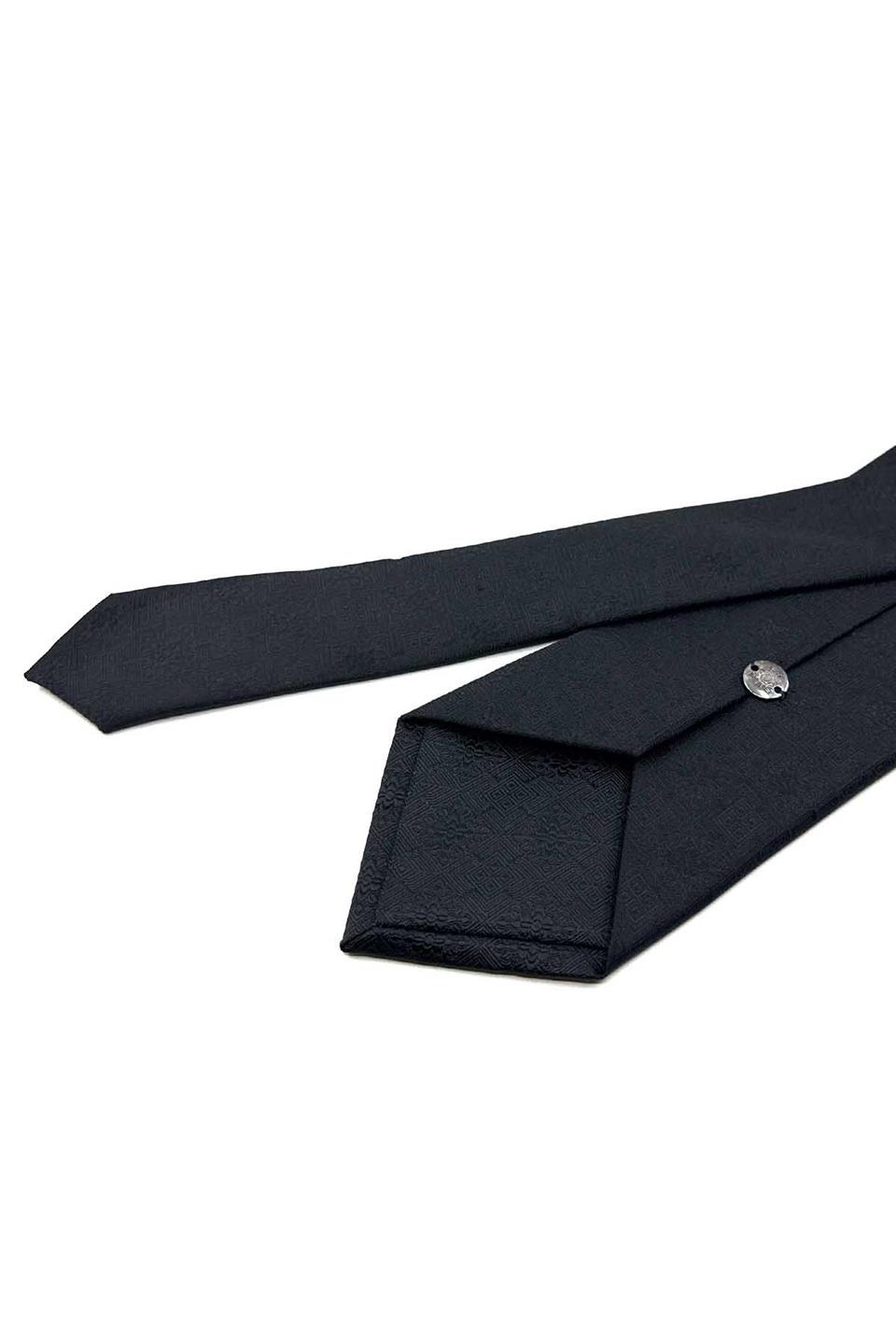 Siyah Motif Desen Mendilli Klasik Kravat KK12549
