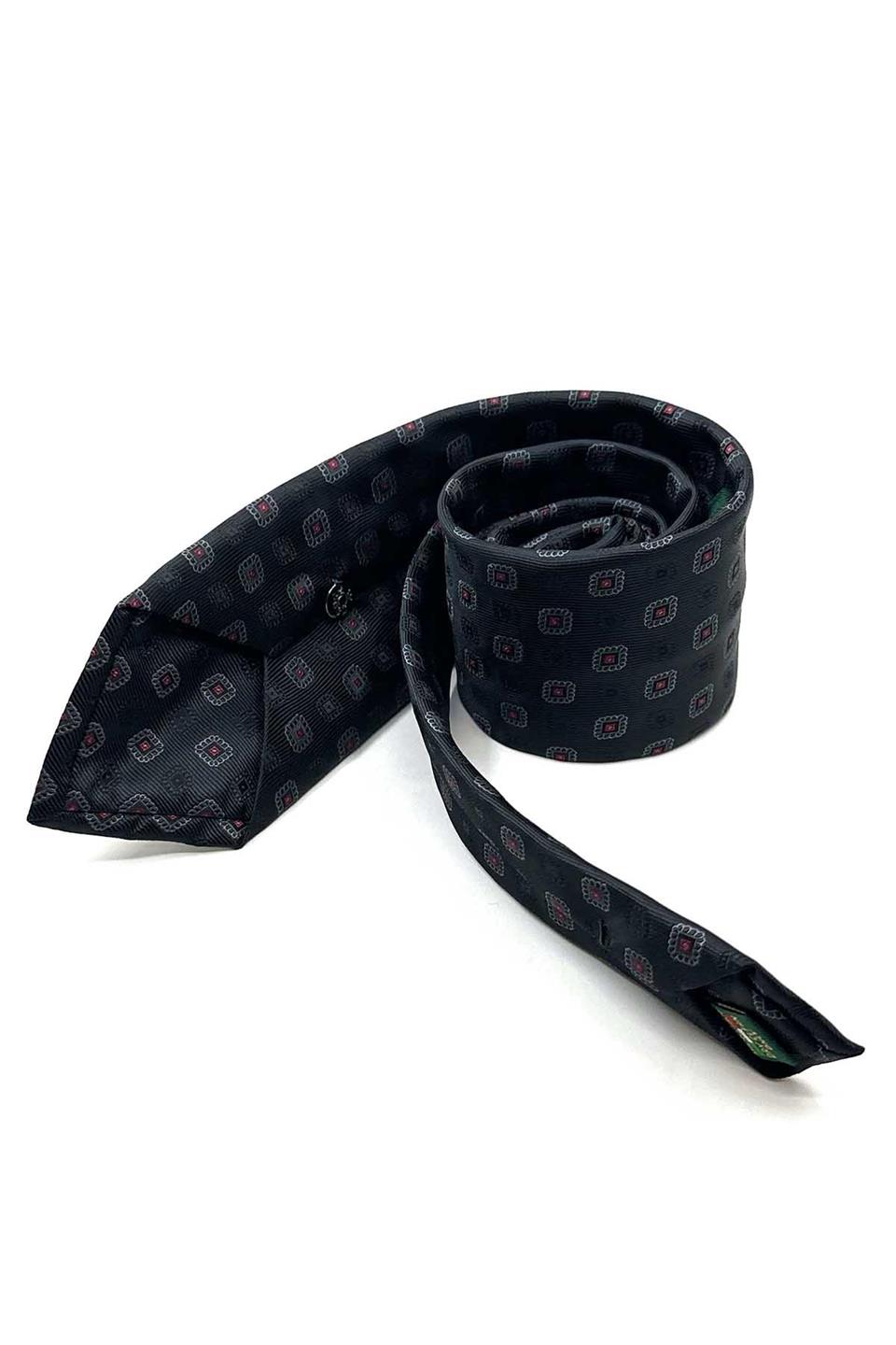 Siyah Motif Desen Mendilli Klasik Kravat KK13088