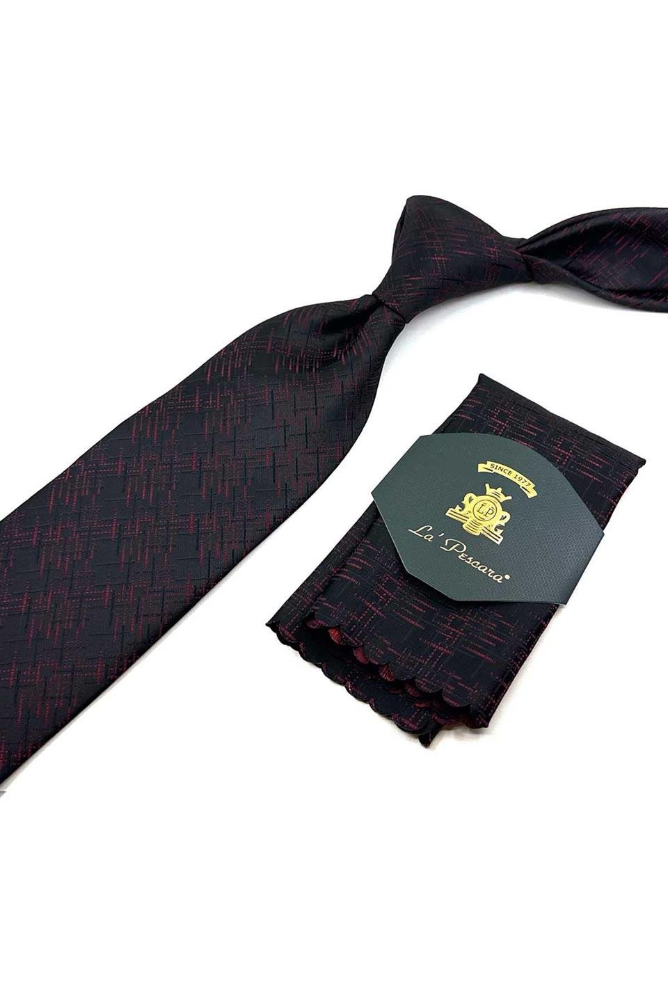 Siyah Motif Desen Mendilli Klasik Kravat KK12436